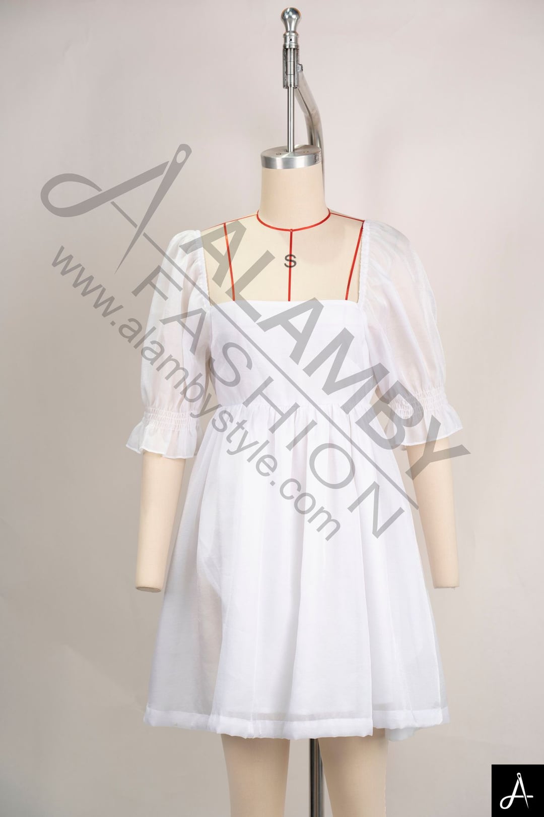 Women's Square Neck Puff Short Sleeve Flared Mini Dress