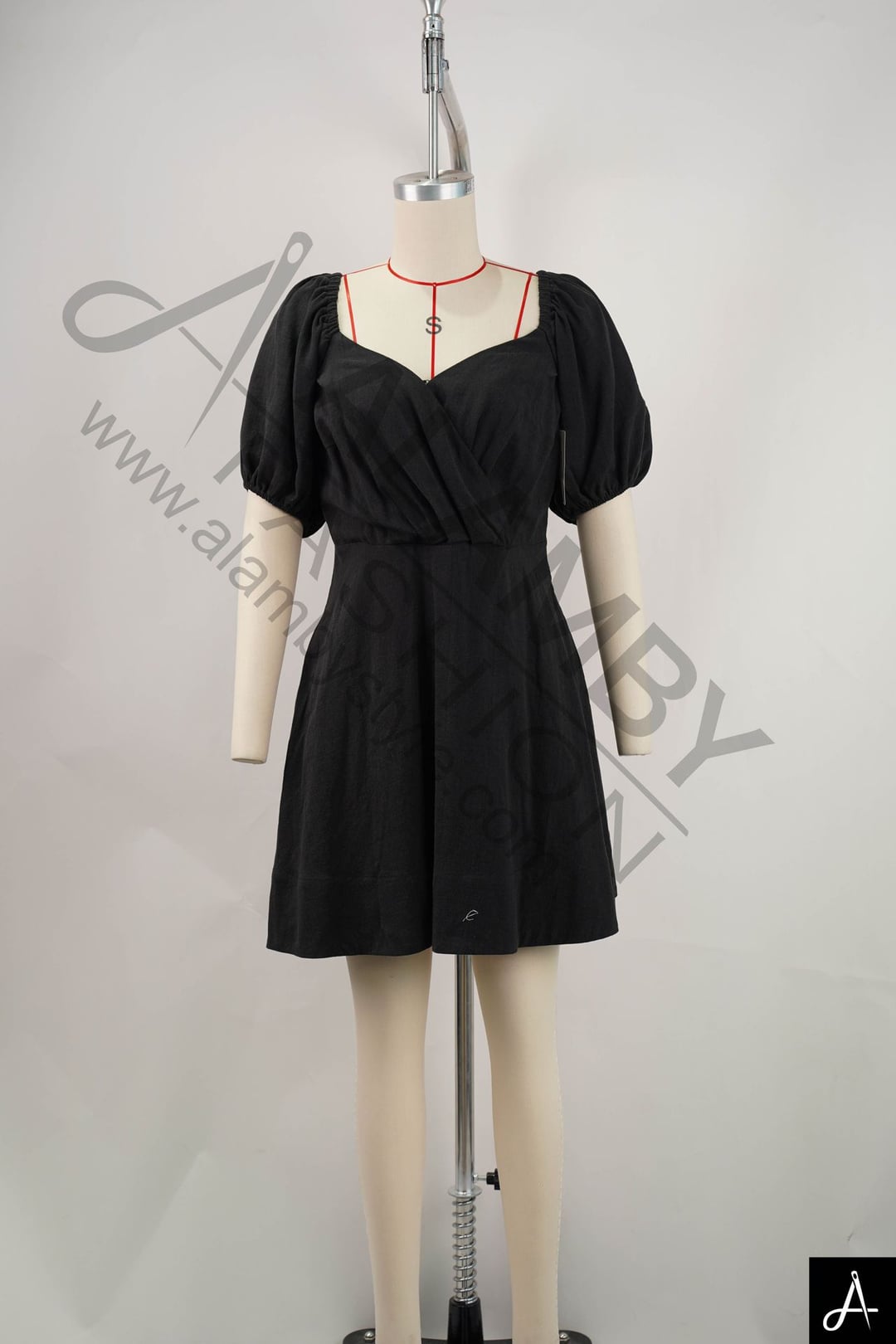 Women's Square Neck Puff Sleeve Waisted Mini Dress