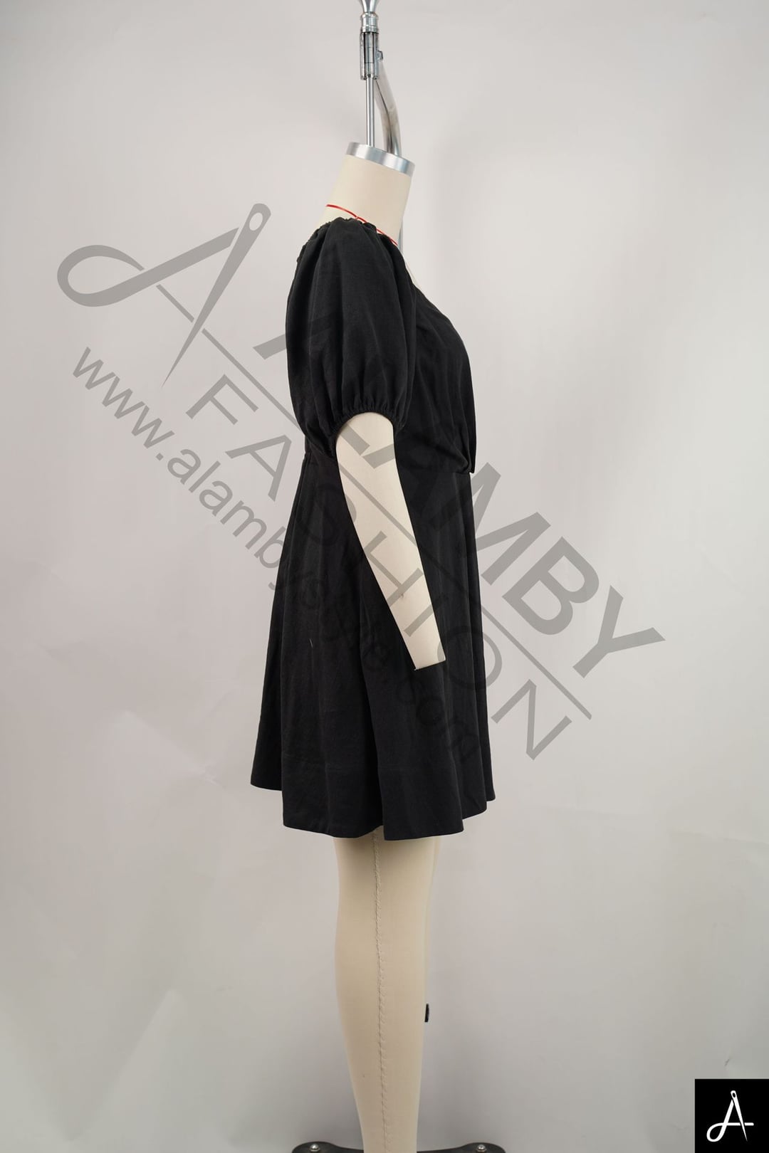 Women's Square Neck Puff Sleeve Waisted Mini Dress
