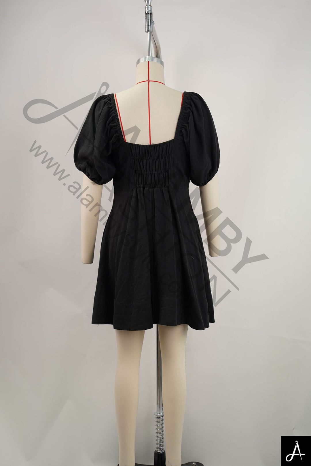 Women's Square Neck Puff Sleeve Waisted Mini Dress