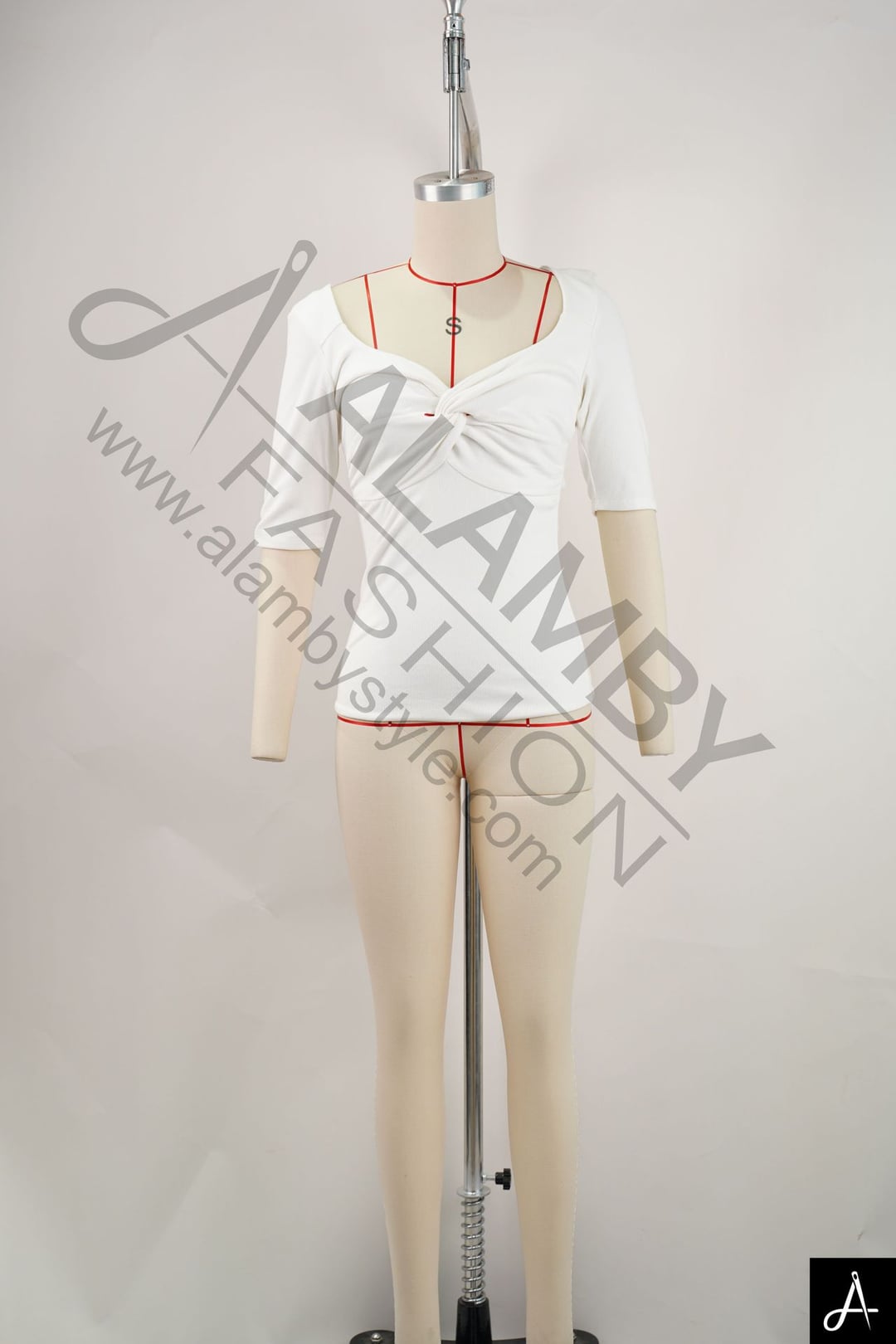 Women's V‑Ne Elbow‑Length Sleeve Fitted Top