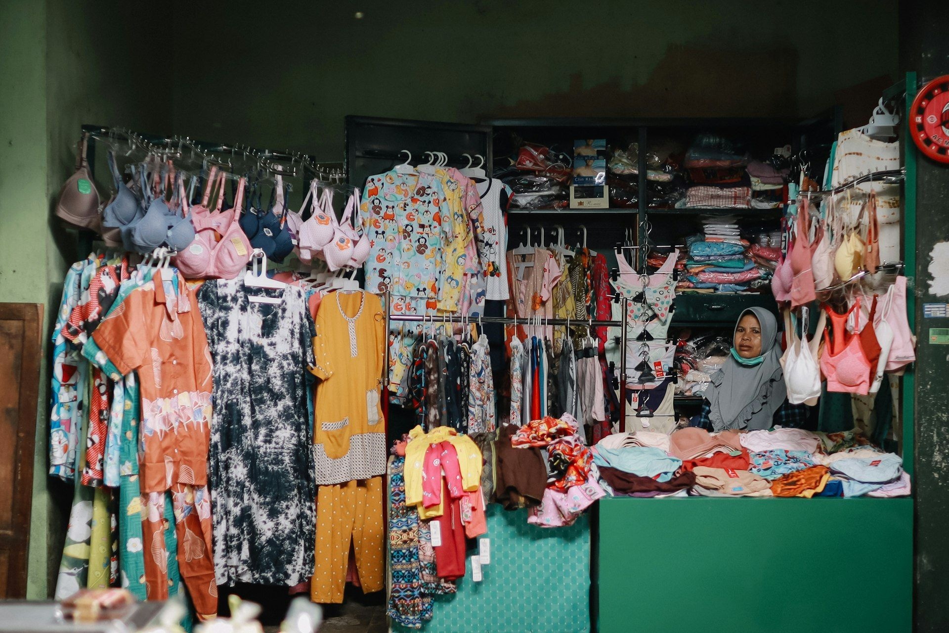 Womenswear samples hanging on a trade rail