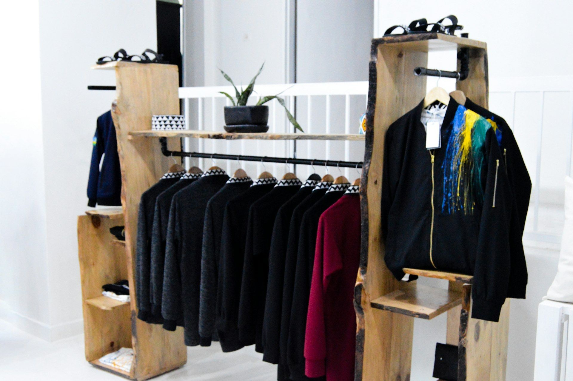 Mixed womenswear hanging on a rail