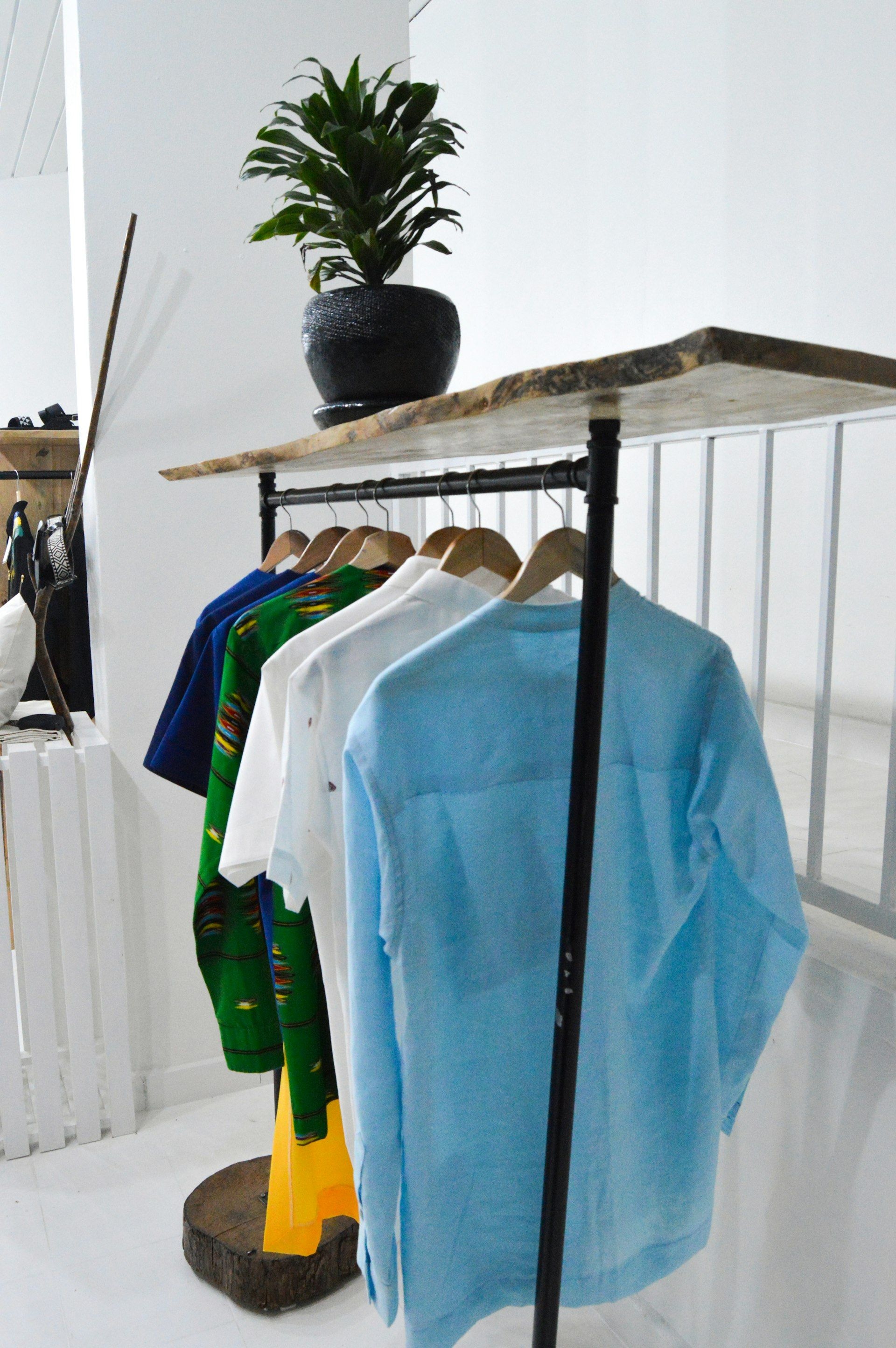 Garments on a rail in a wholesale unit