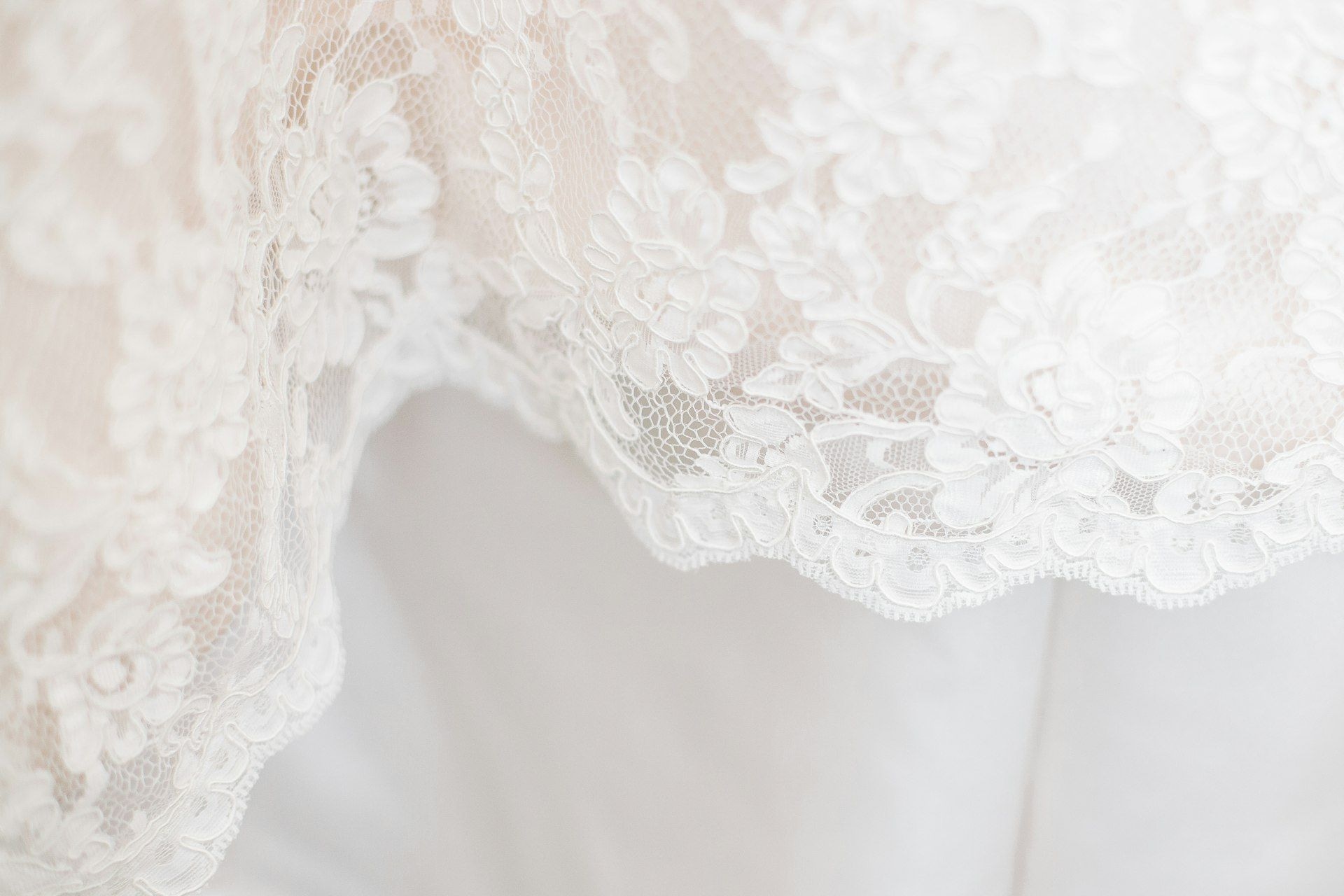 Bridal lace and floral appliqué in close detail