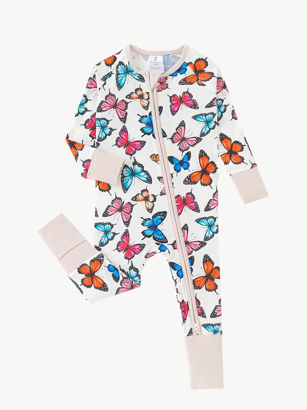 Baby Bamboo Fiber Onesie, Double-ended Zipper, Colorful Butterfly Printed