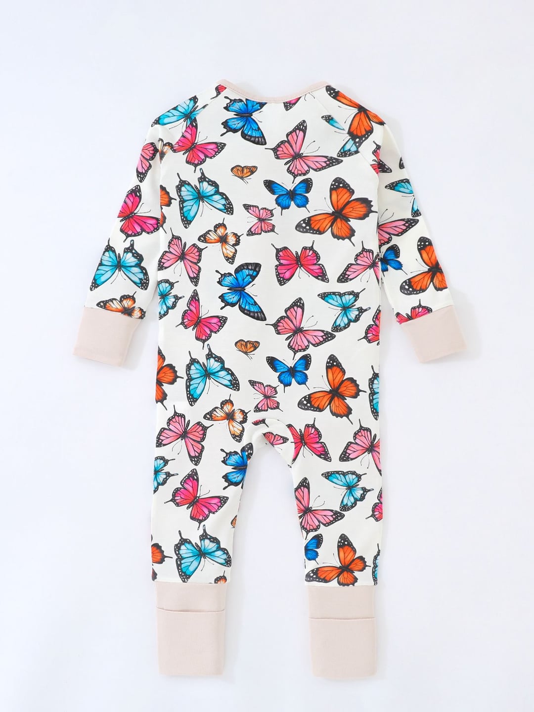 Baby Bamboo Fiber Onesie, Double-ended Zipper, Colorful Butterfly Printed