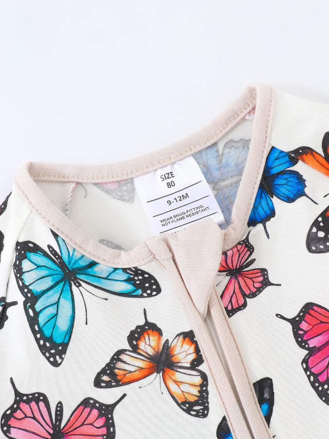 Baby Bamboo Fiber Onesie, Double-ended Zipper, Colorful Butterfly Printed