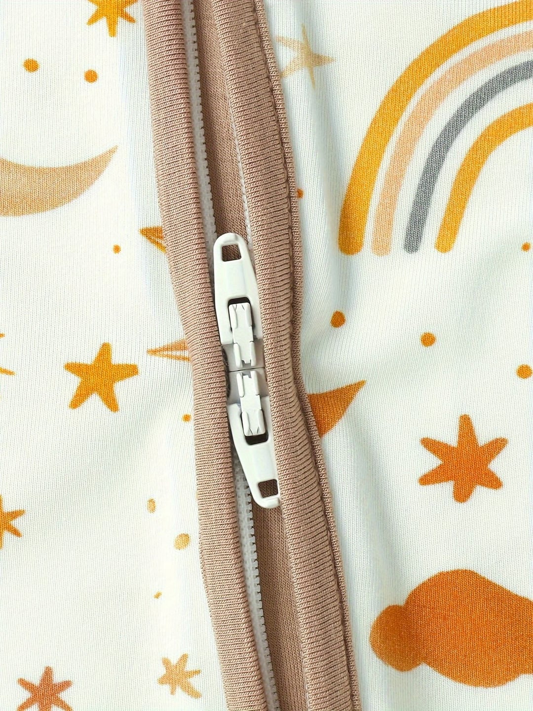 Bamboo Fiber Baby Rainbow Star Moon Sun Zipper Romper With Foldable Foot Cuffs