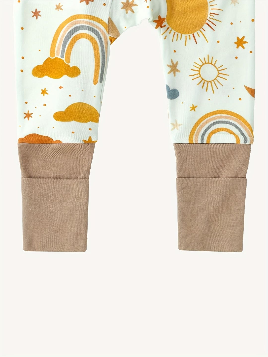 Bamboo Fiber Baby Rainbow Star Moon Sun Zipper Romper With Foldable Foot Cuffs