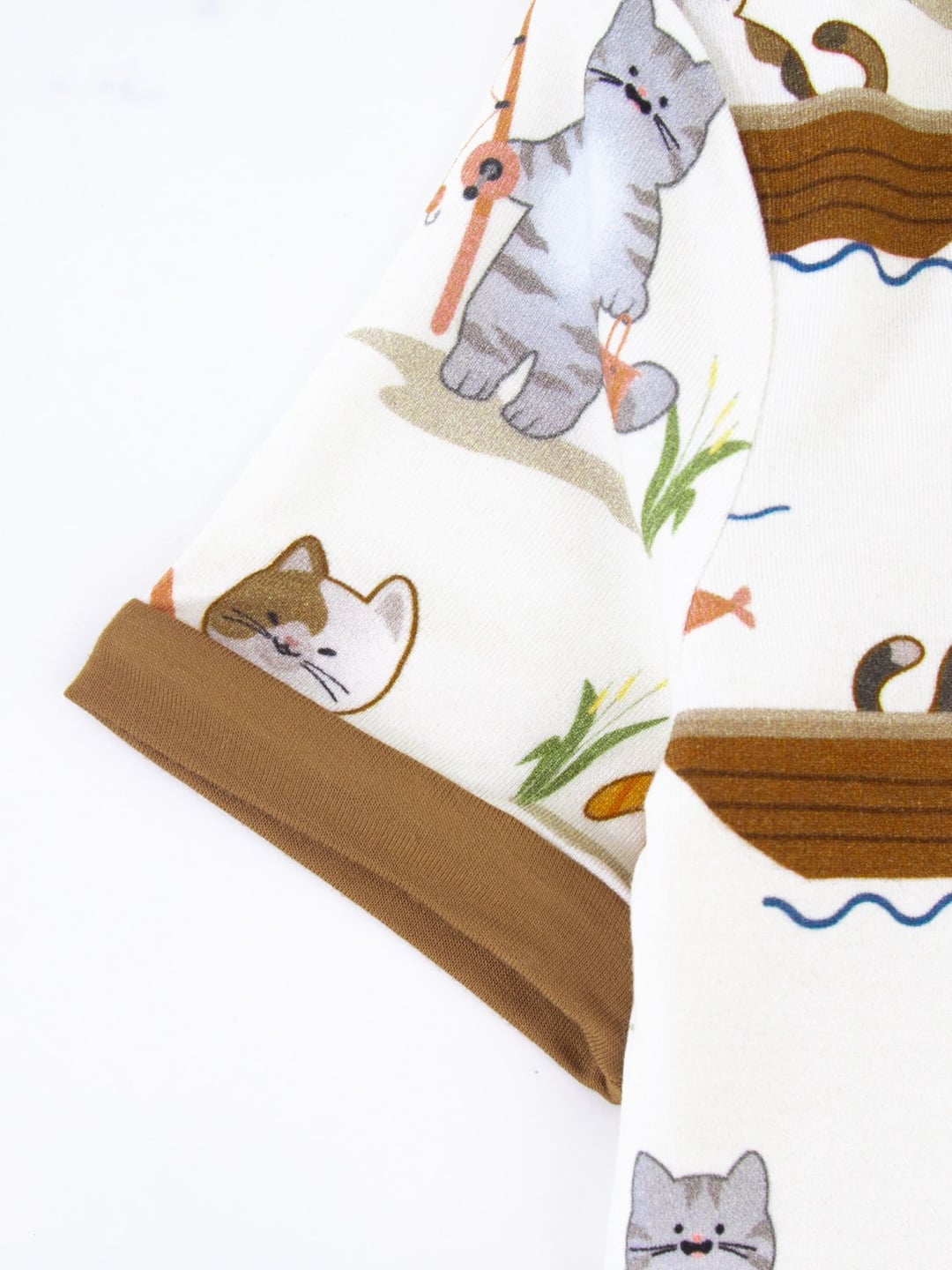 Bamboo Fiber Cat Fishing Print Double Zipper Romper