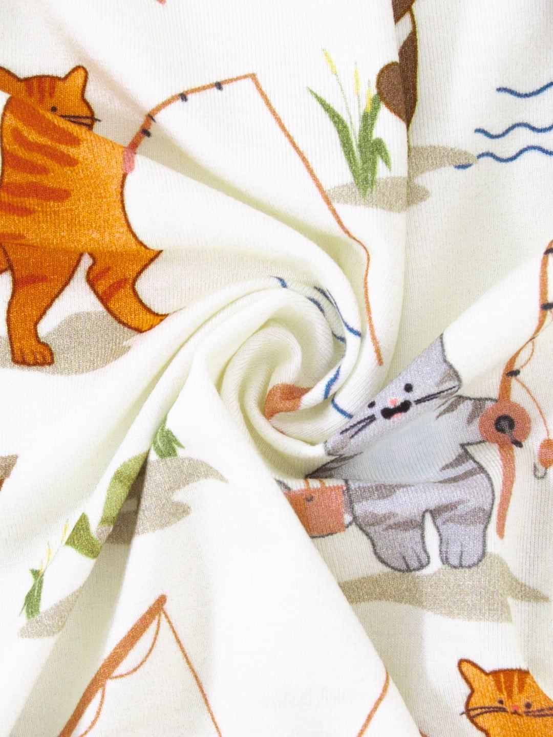 Bamboo Fiber Cat Fishing Print Double Zipper Romper