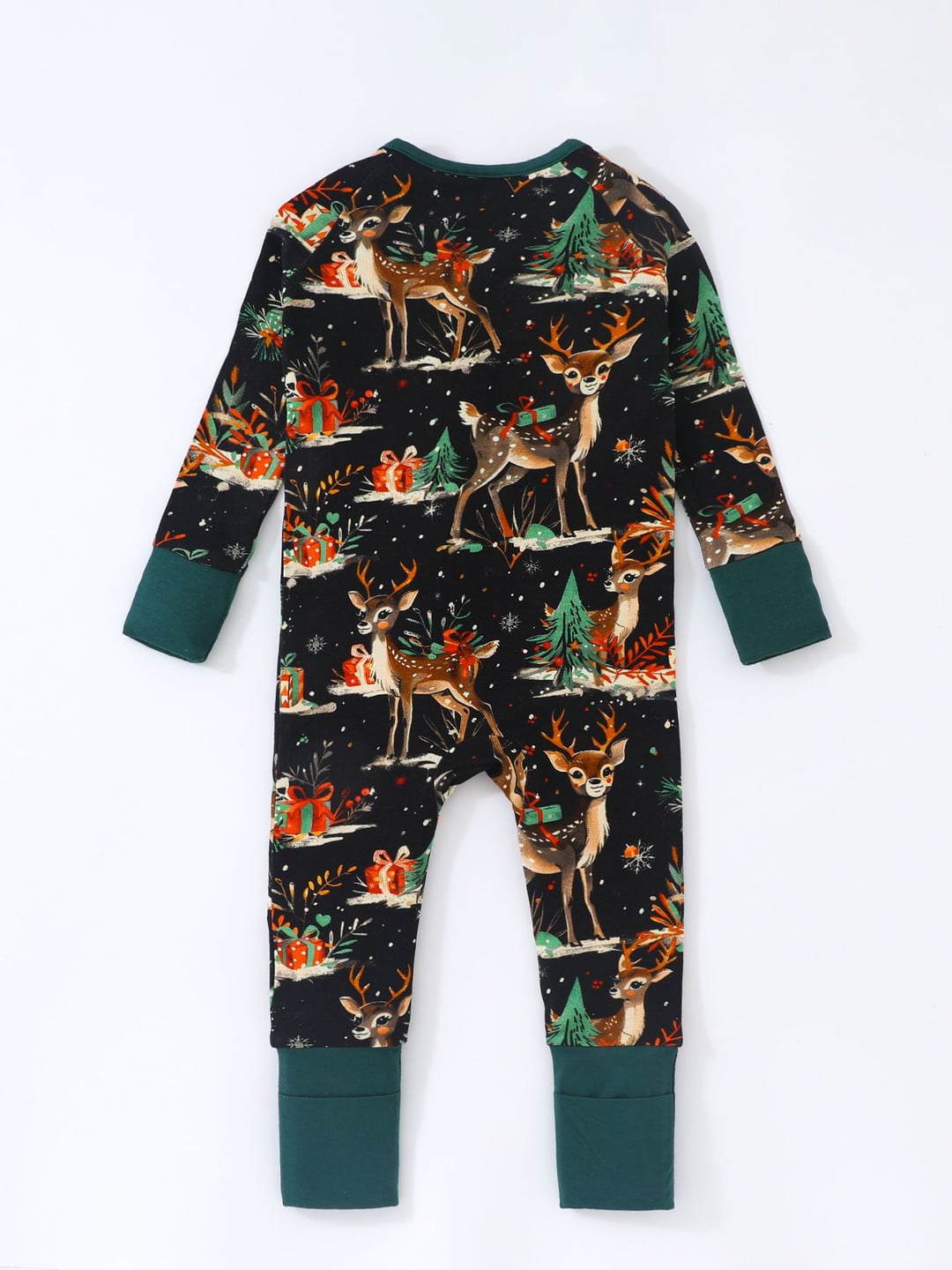 Bamboo Fiber Christmas Elk Print Double Zipper Romper