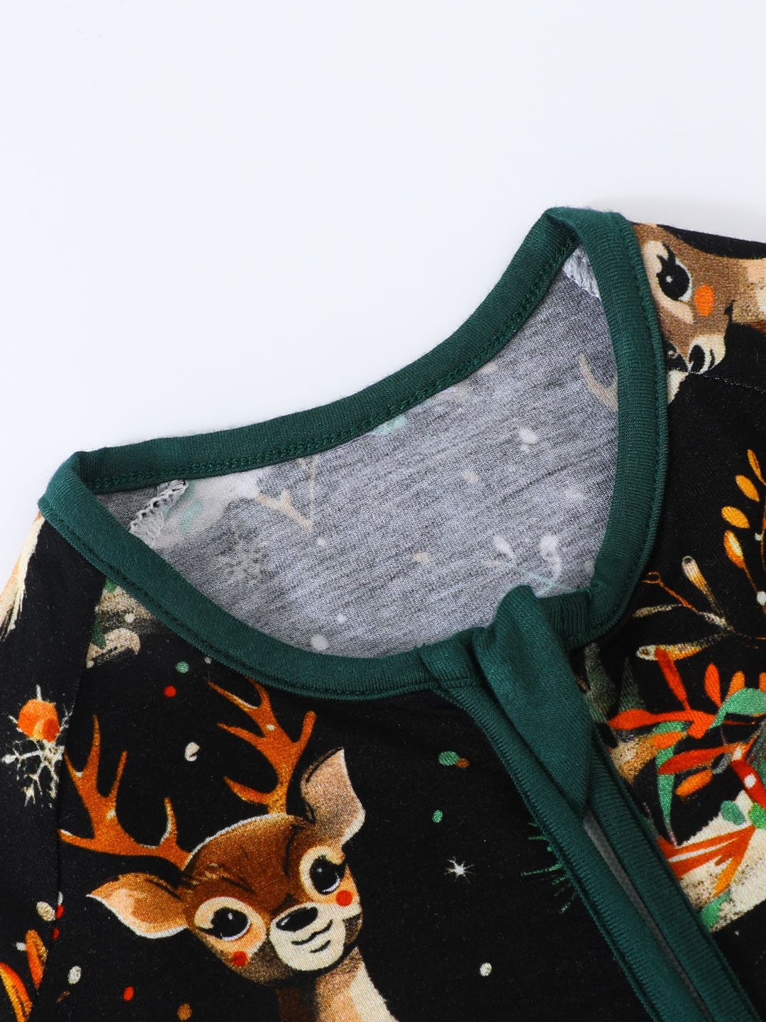 Bamboo Fiber Christmas Elk Print Double Zipper Romper