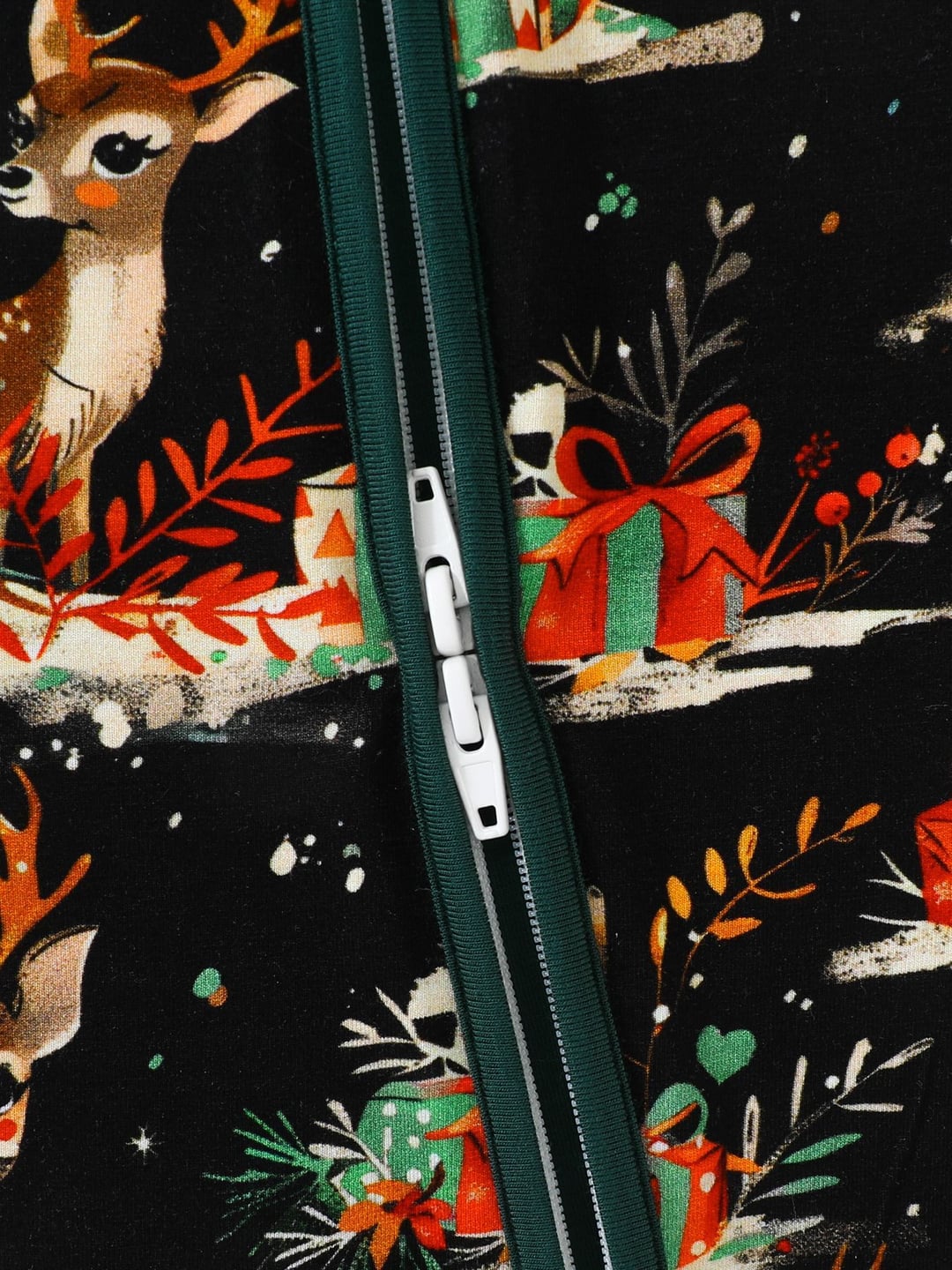 Bamboo Fiber Christmas Elk Print Double Zipper Romper