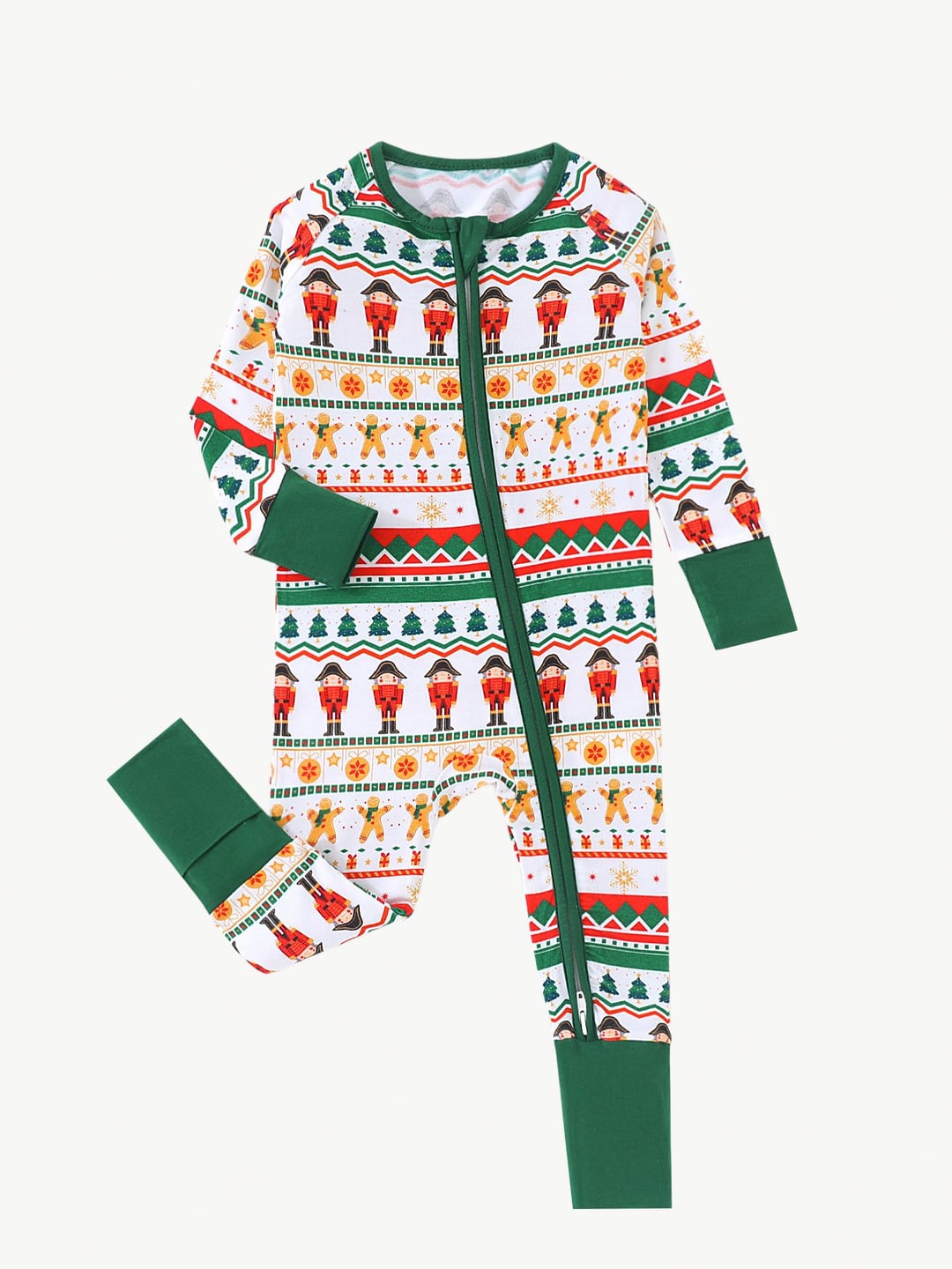Bamboo Fiber Christmas Soldier Print Double Zipper Romper
