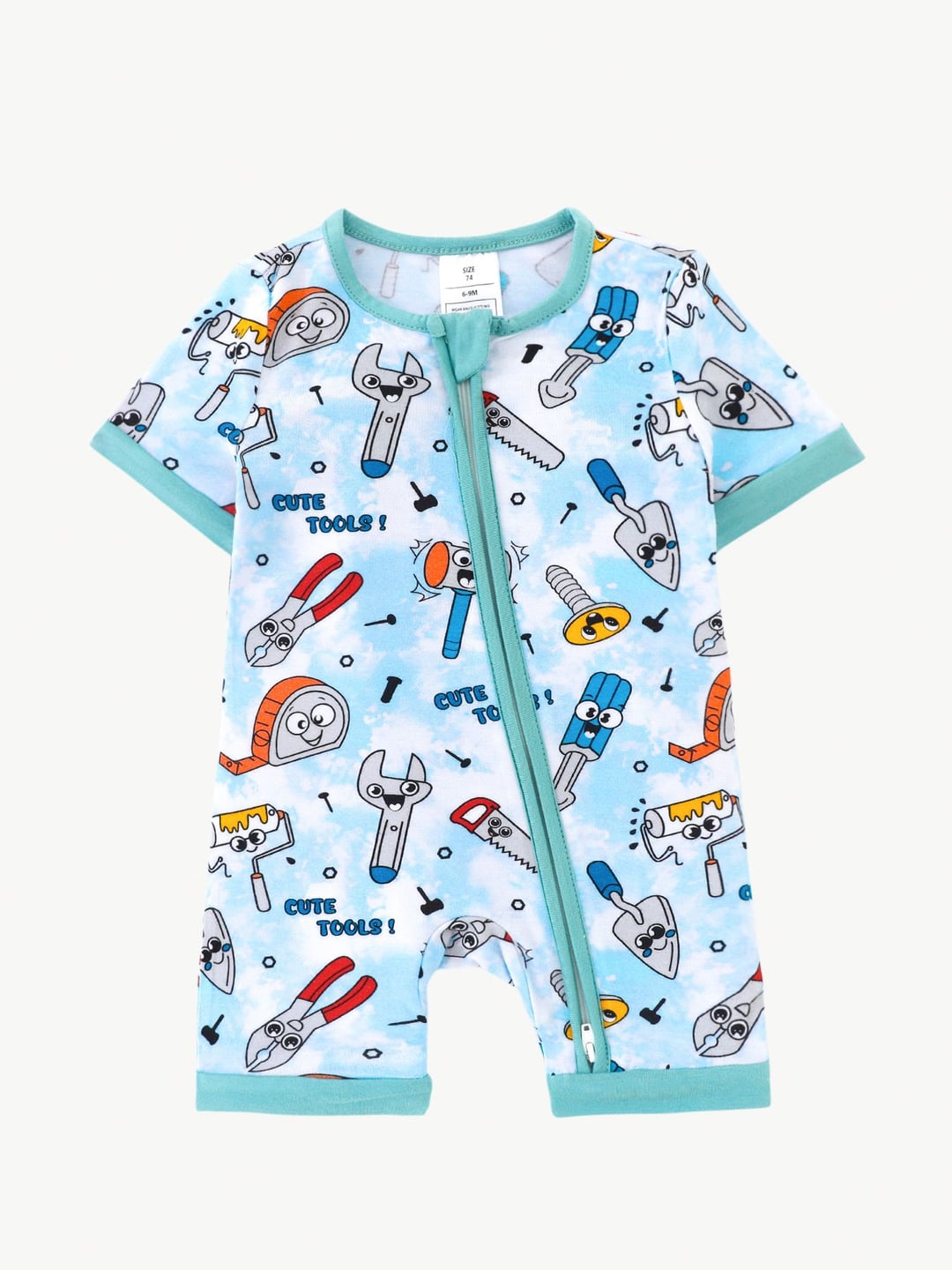Bamboo Fiber Cute Tool Print Double Zipper Romper