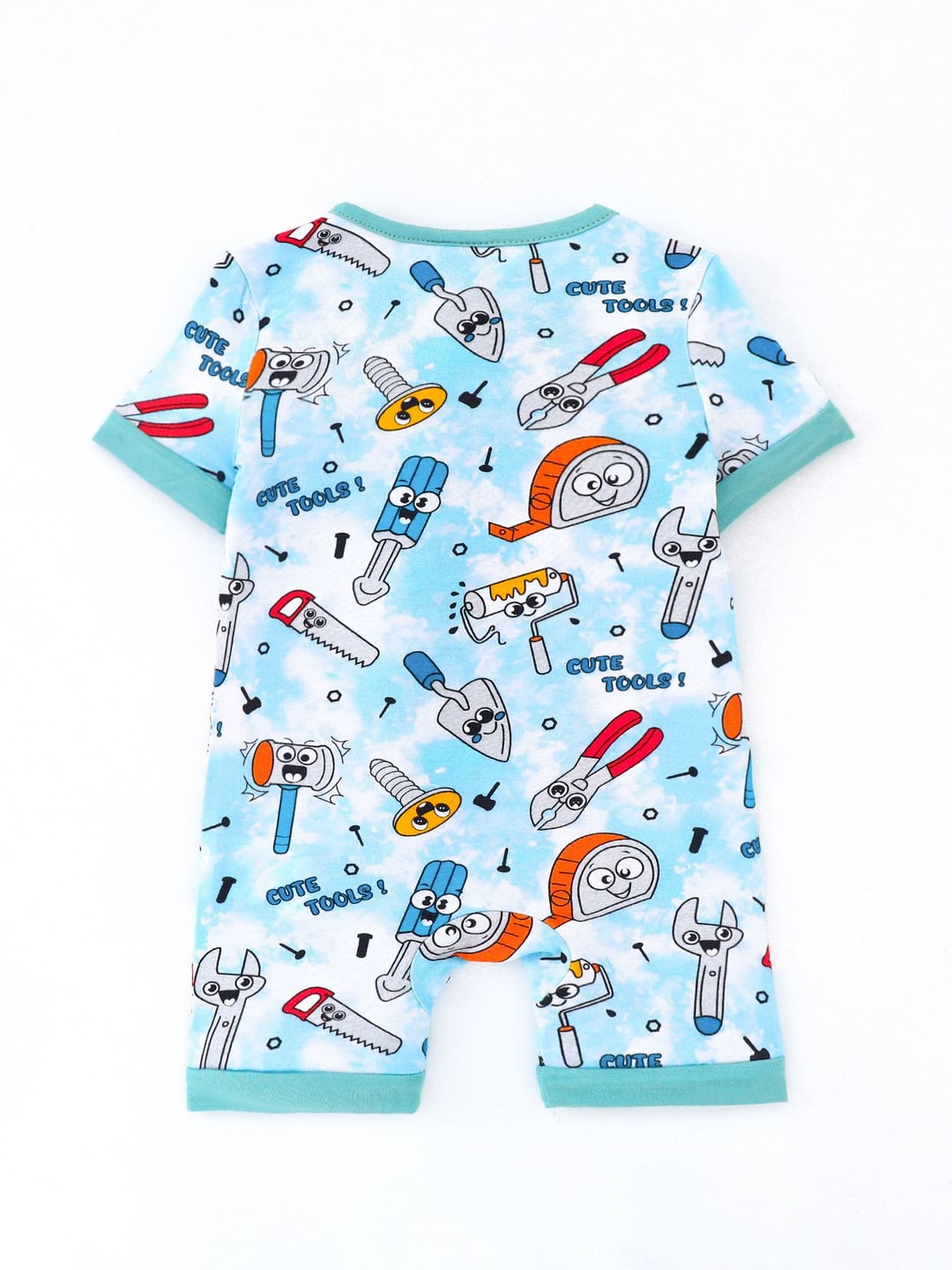 Bamboo Fiber Cute Tool Print Double Zipper Romper