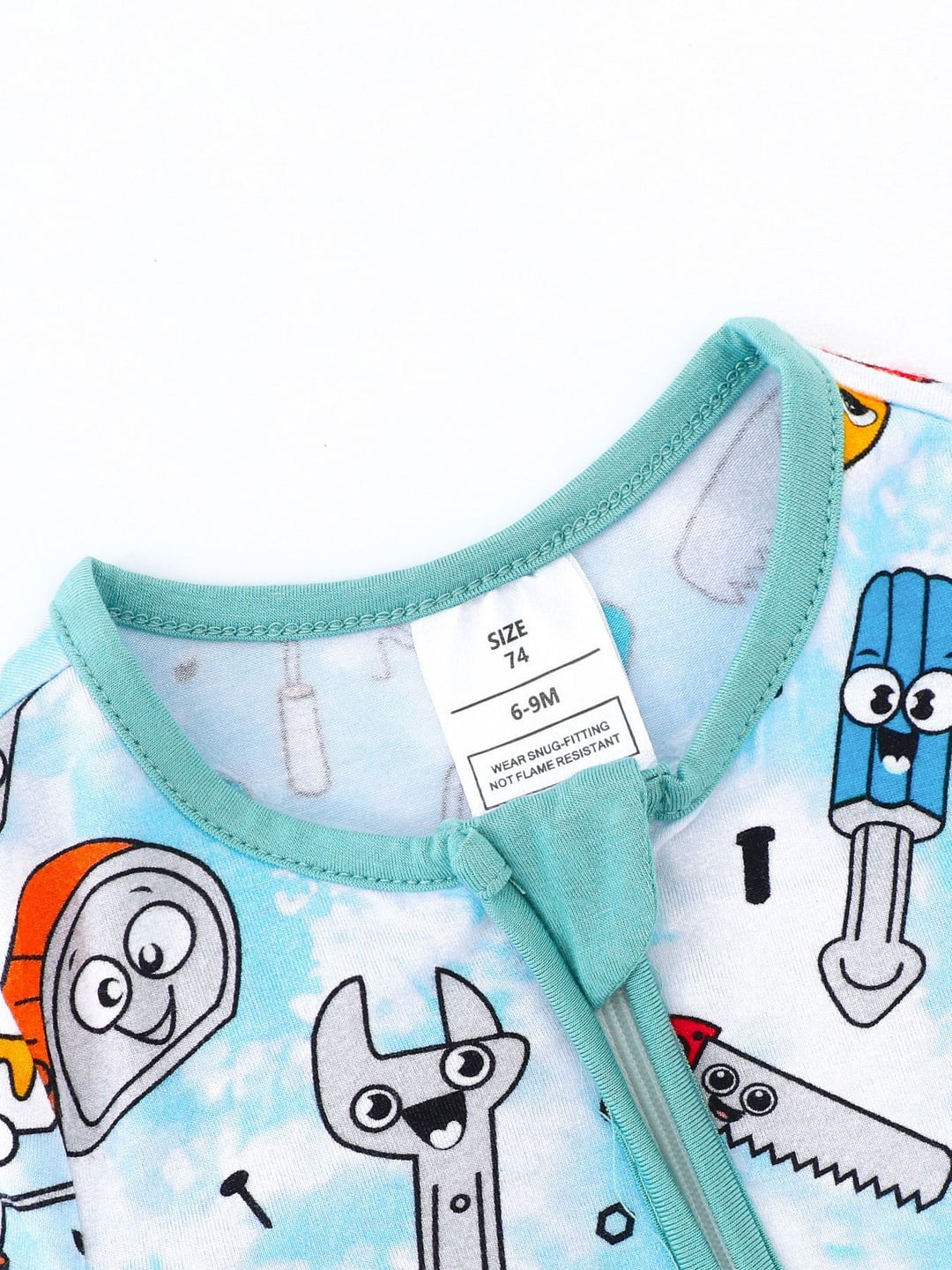 Bamboo Fiber Cute Tool Print Double Zipper Romper