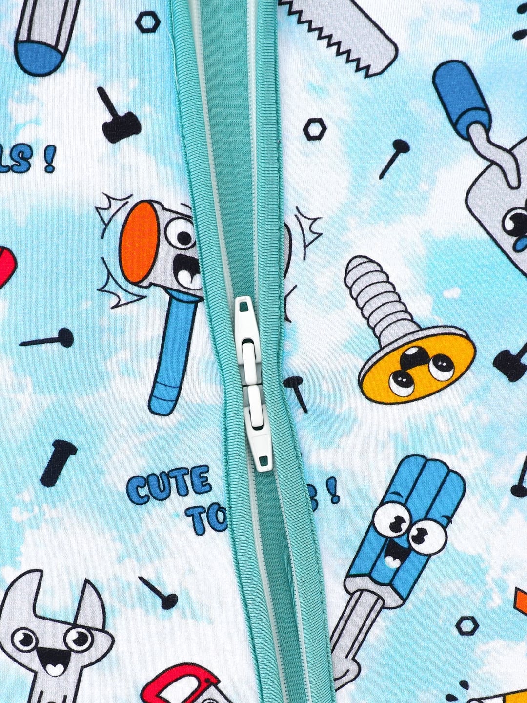 Bamboo Fiber Cute Tool Print Double Zipper Romper