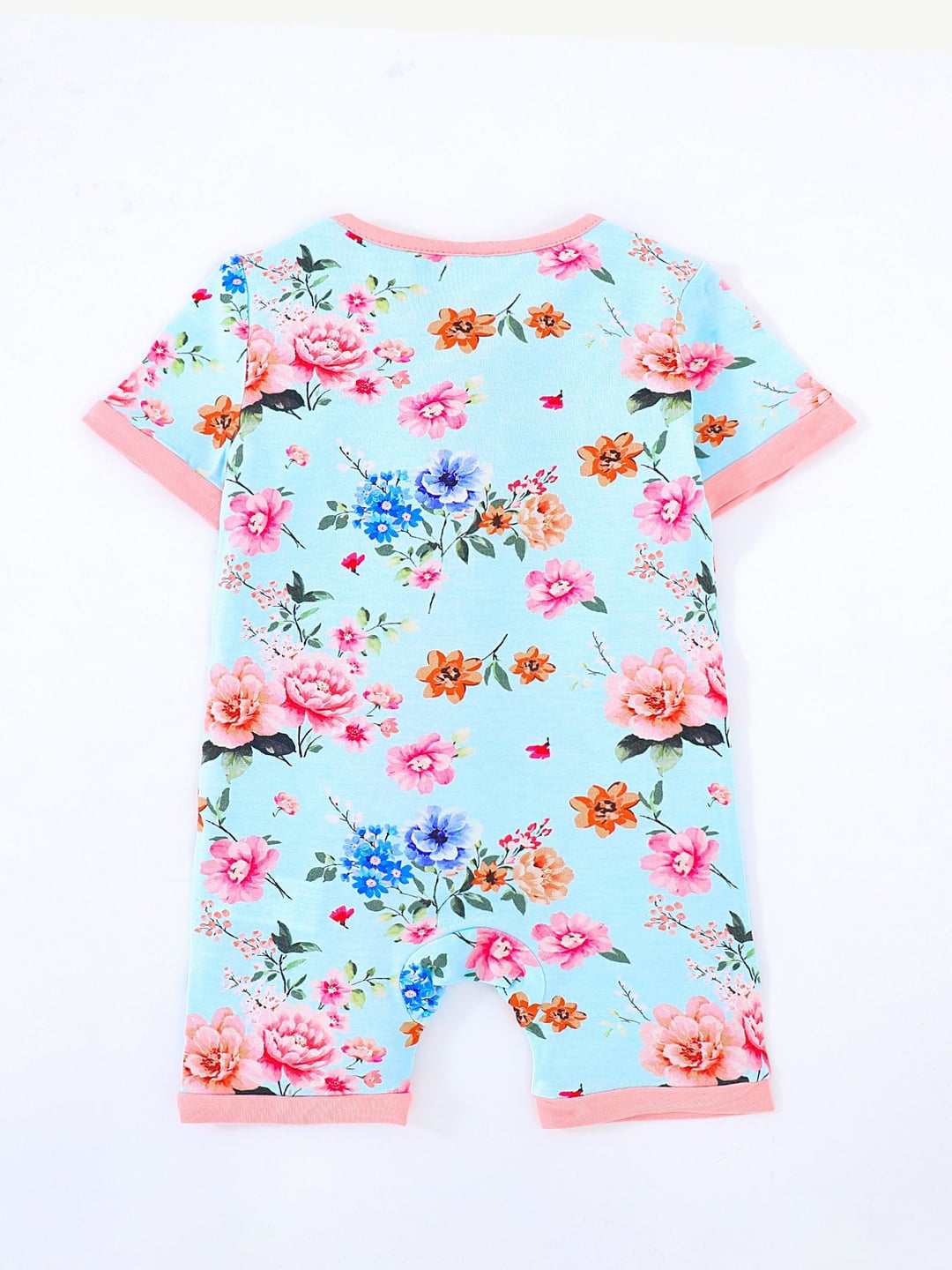 Bamboo Fiber Floral Print Double Zipper Short Sleeve Romper