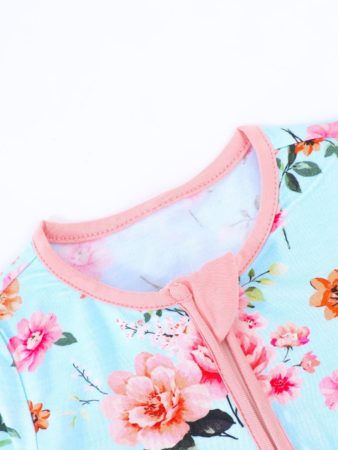 Bamboo Fiber Floral Print Double Zipper Short Sleeve Romper