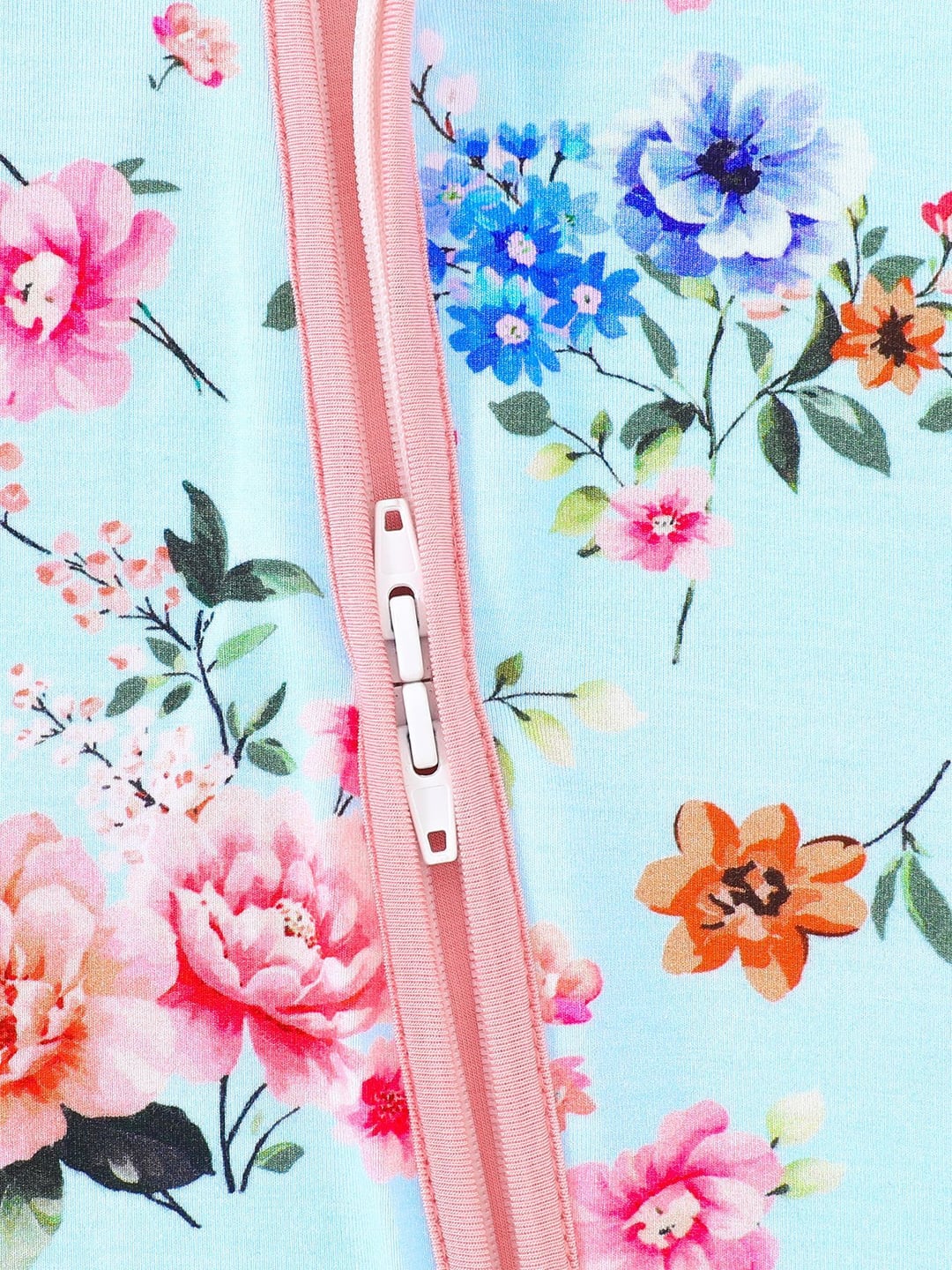 Bamboo Fiber Floral Print Double Zipper Short Sleeve Romper