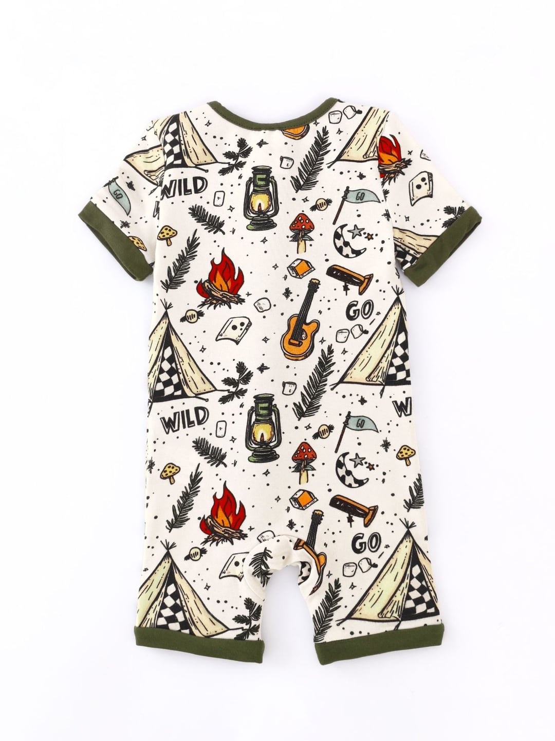 Bamboo Fiber Green Campfire Camping Print Short Sleeve Set