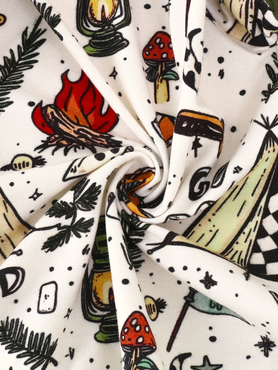 Bamboo Fiber Green Campfire Camping Print Short Sleeve Set