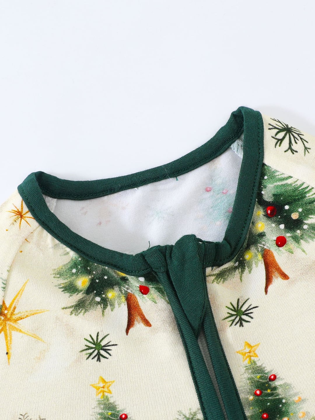 Bamboo Fiber Green Christmas Tree Print Double Zipper Romper