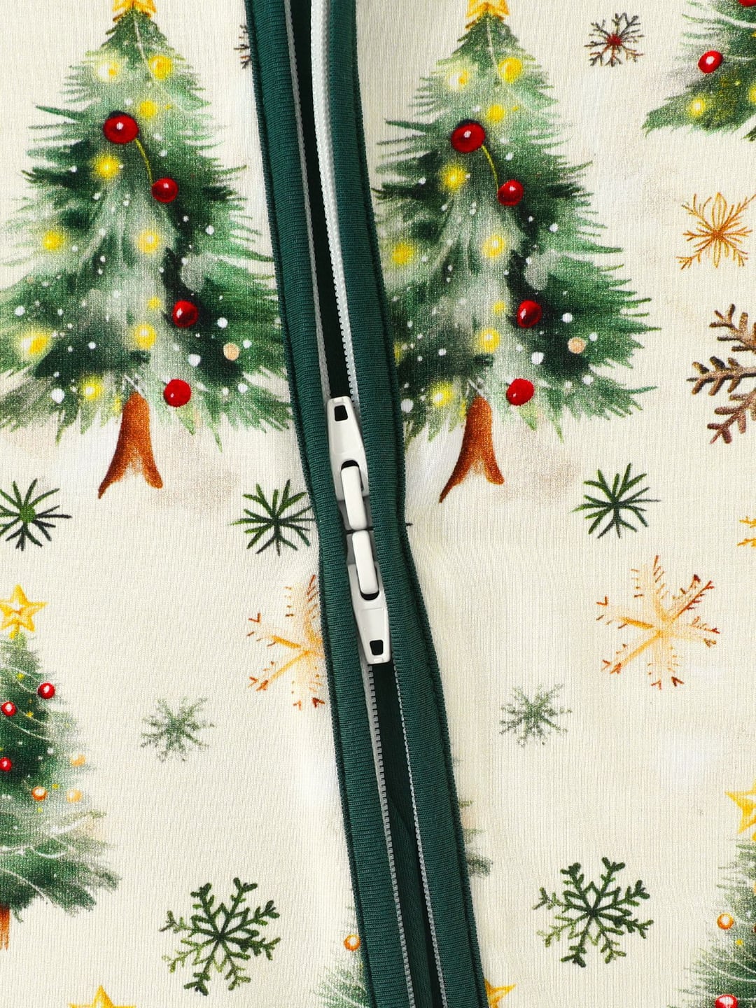 Bamboo Fiber Green Christmas Tree Print Double Zipper Romper