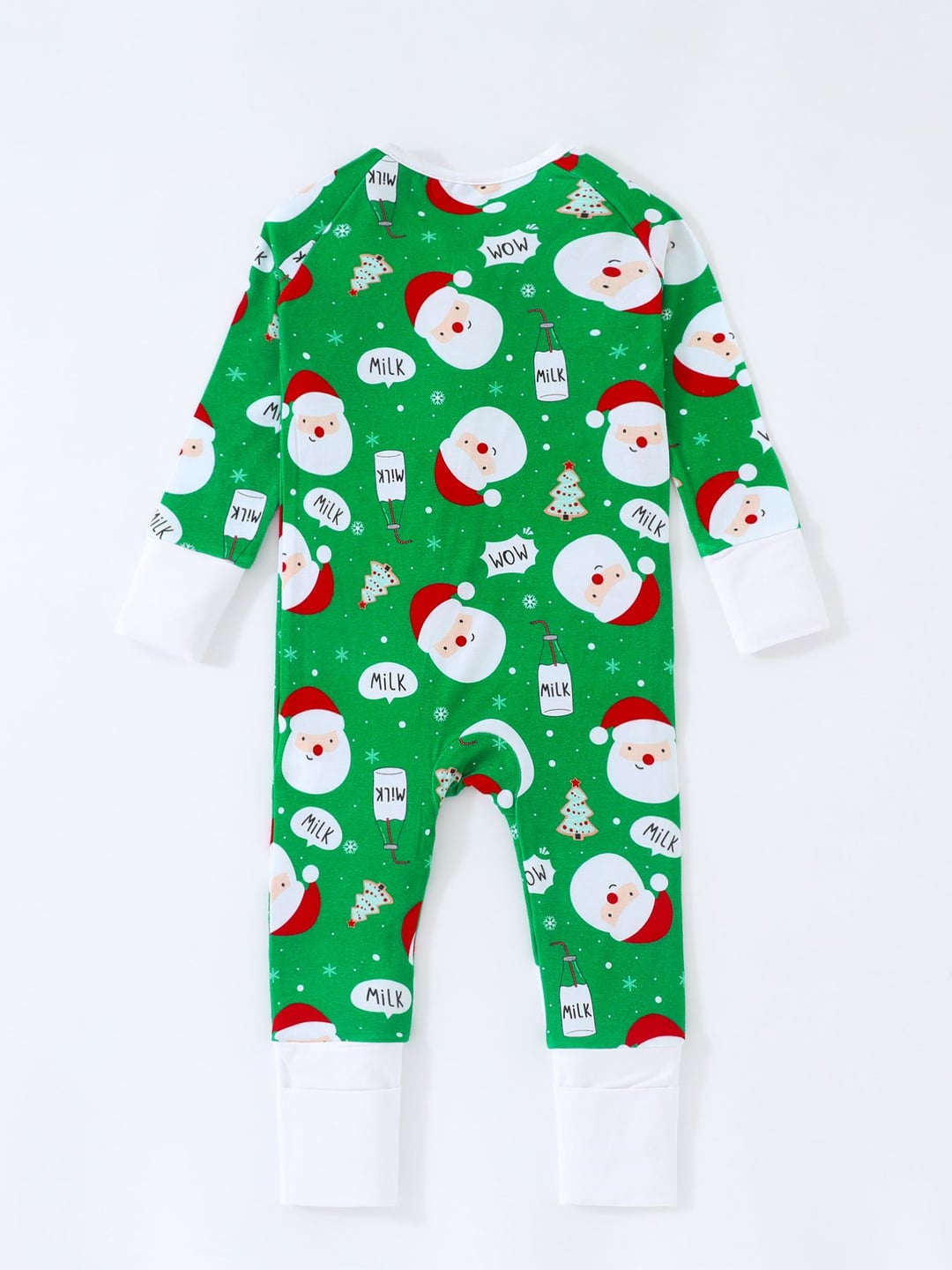 Bamboo Fiber Green Santa Head Print Double Zipper Romper