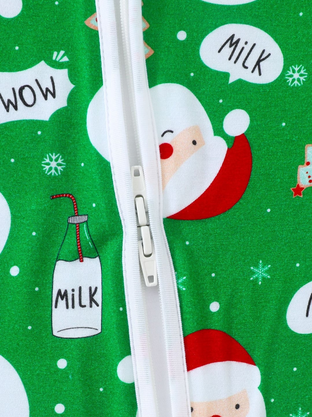 Bamboo Fiber Green Santa Head Print Double Zipper Romper