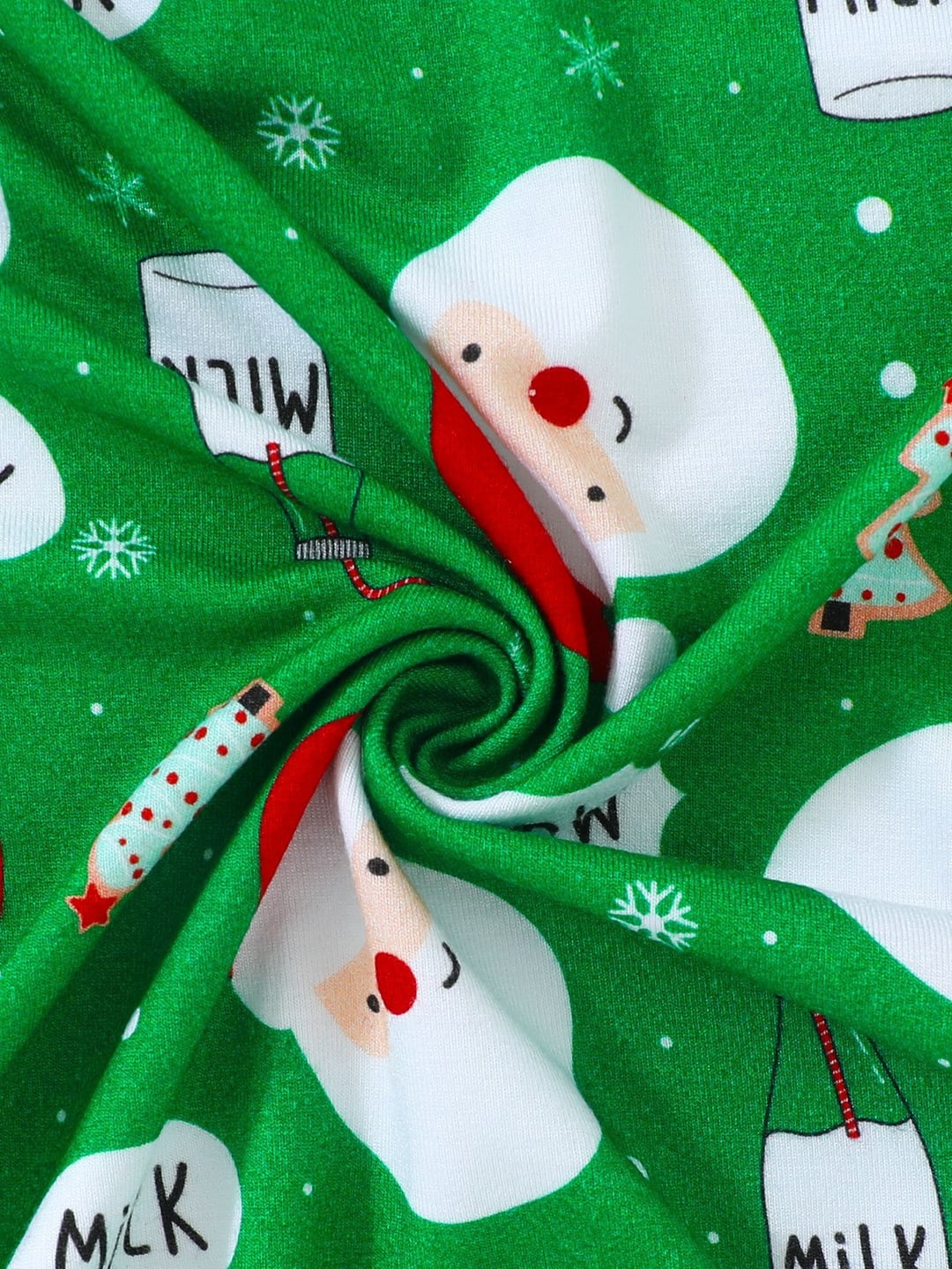 Bamboo Fiber Green Santa Head Print Double Zipper Romper