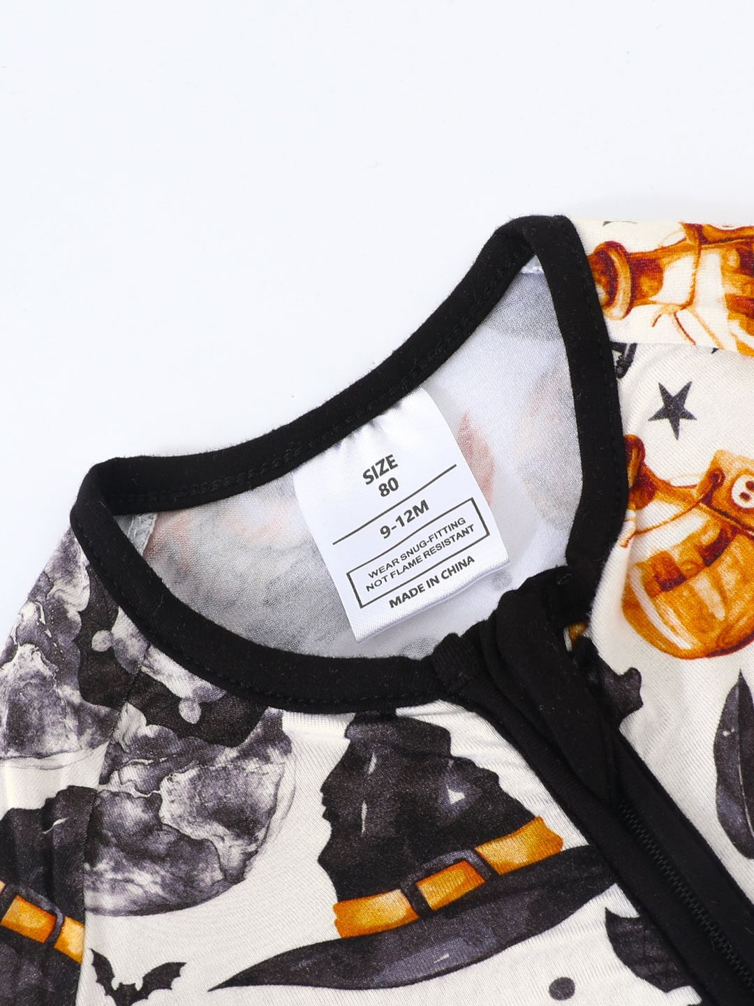 Bamboo Fiber Halloween Crow Pumpkin Print Double Zipper Romper