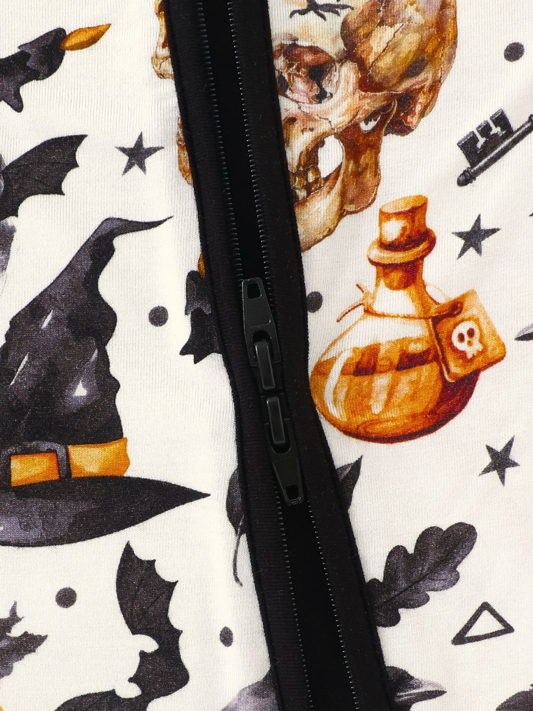 Bamboo Fiber Halloween Crow Pumpkin Print Double Zipper Romper