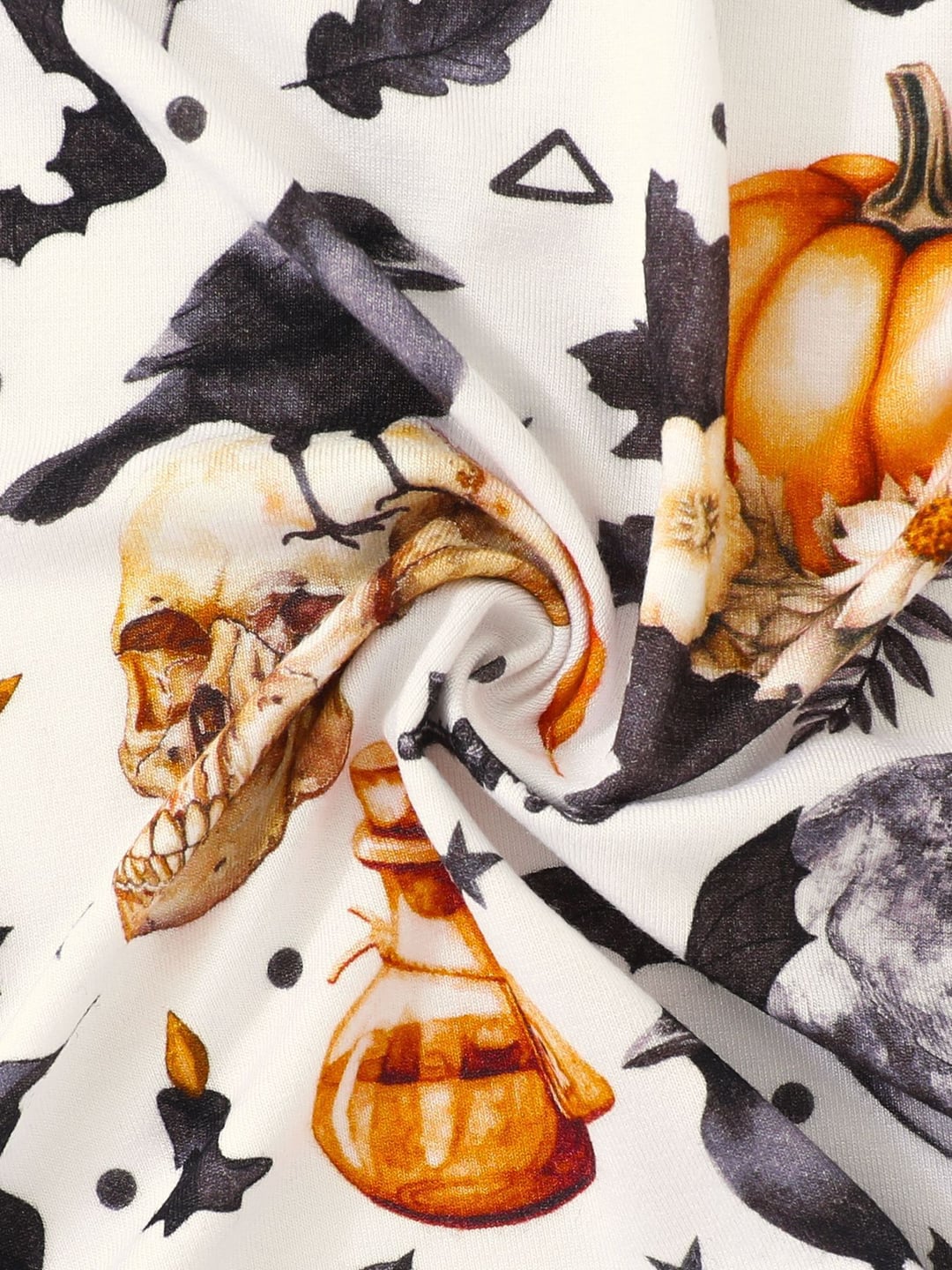 Bamboo Fiber Halloween Crow Pumpkin Print Double Zipper Romper