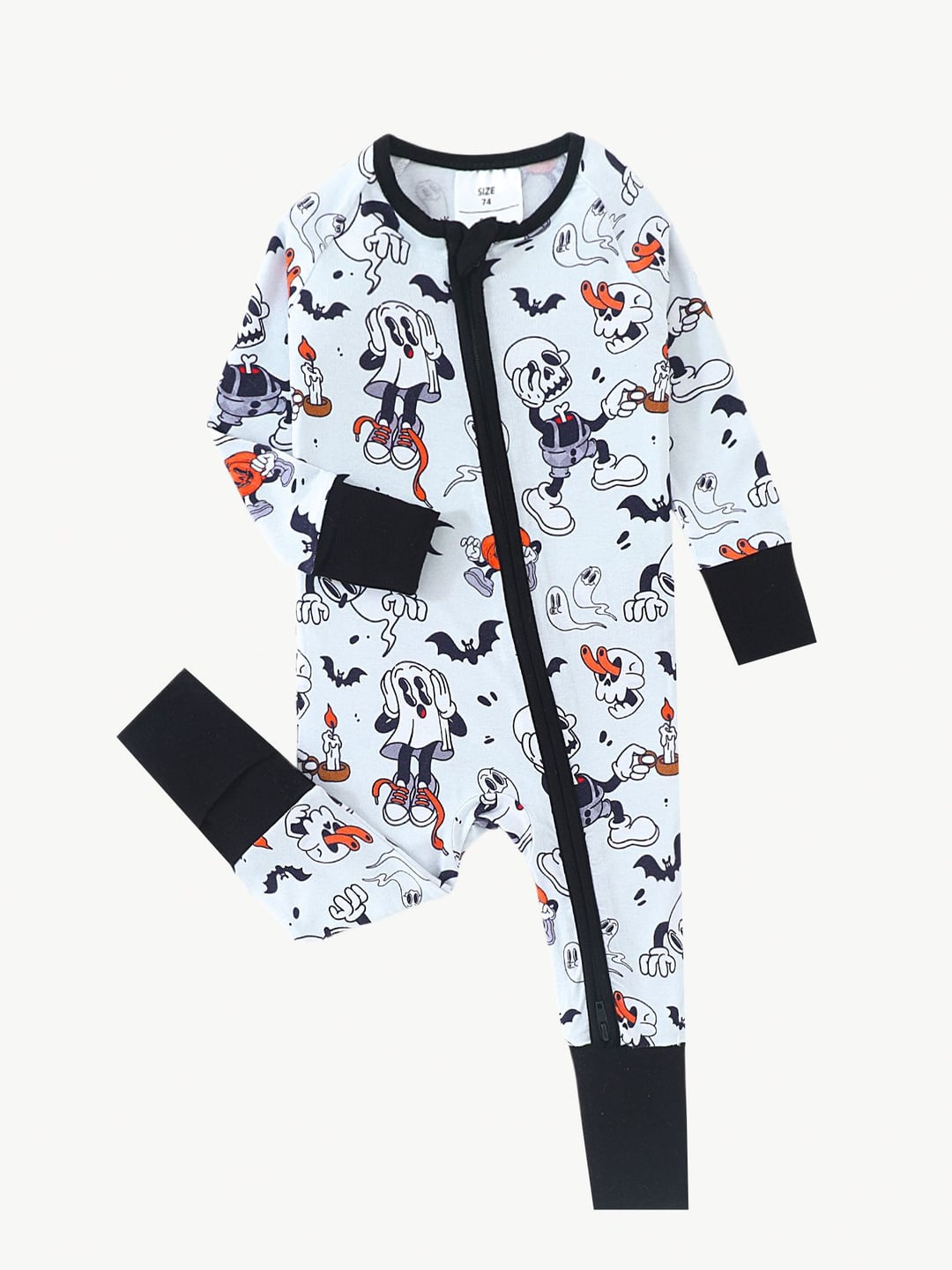Bamboo Fiber Halloween Skull Print Double Zipper Romper