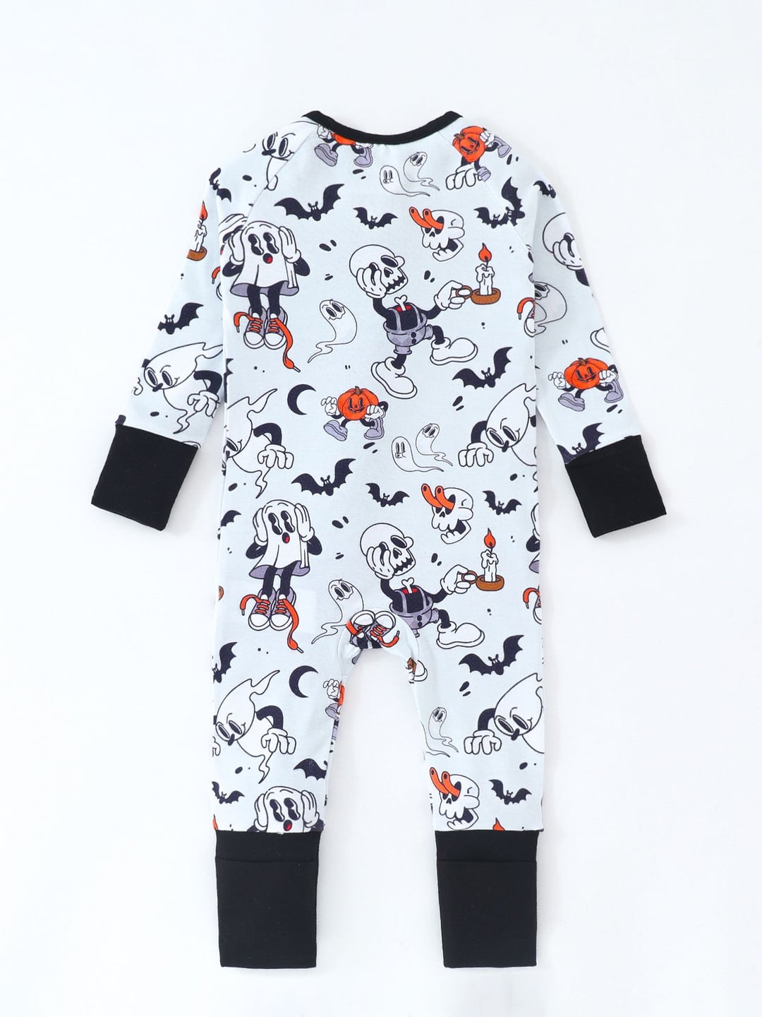 Bamboo Fiber Halloween Skull Print Double Zipper Romper