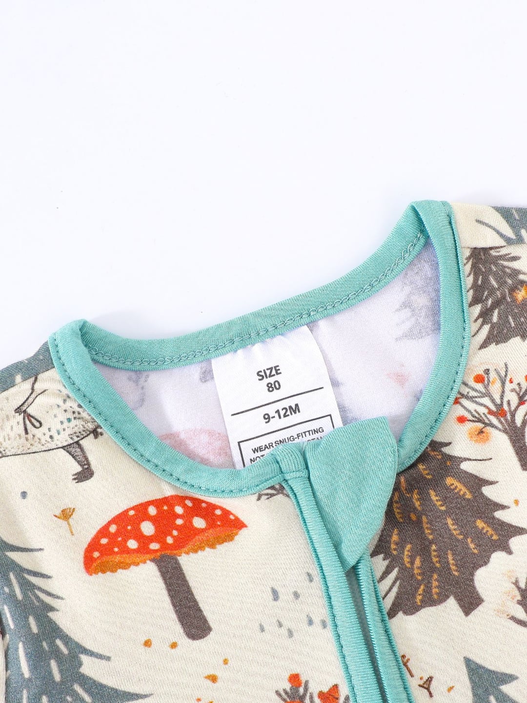 Bamboo Fiber Hedgehog Mushroom Print Double Zipper Romper