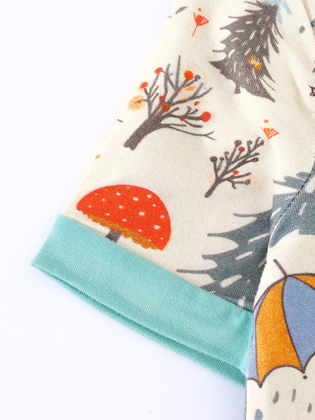 Bamboo Fiber Hedgehog Mushroom Print Double Zipper Romper