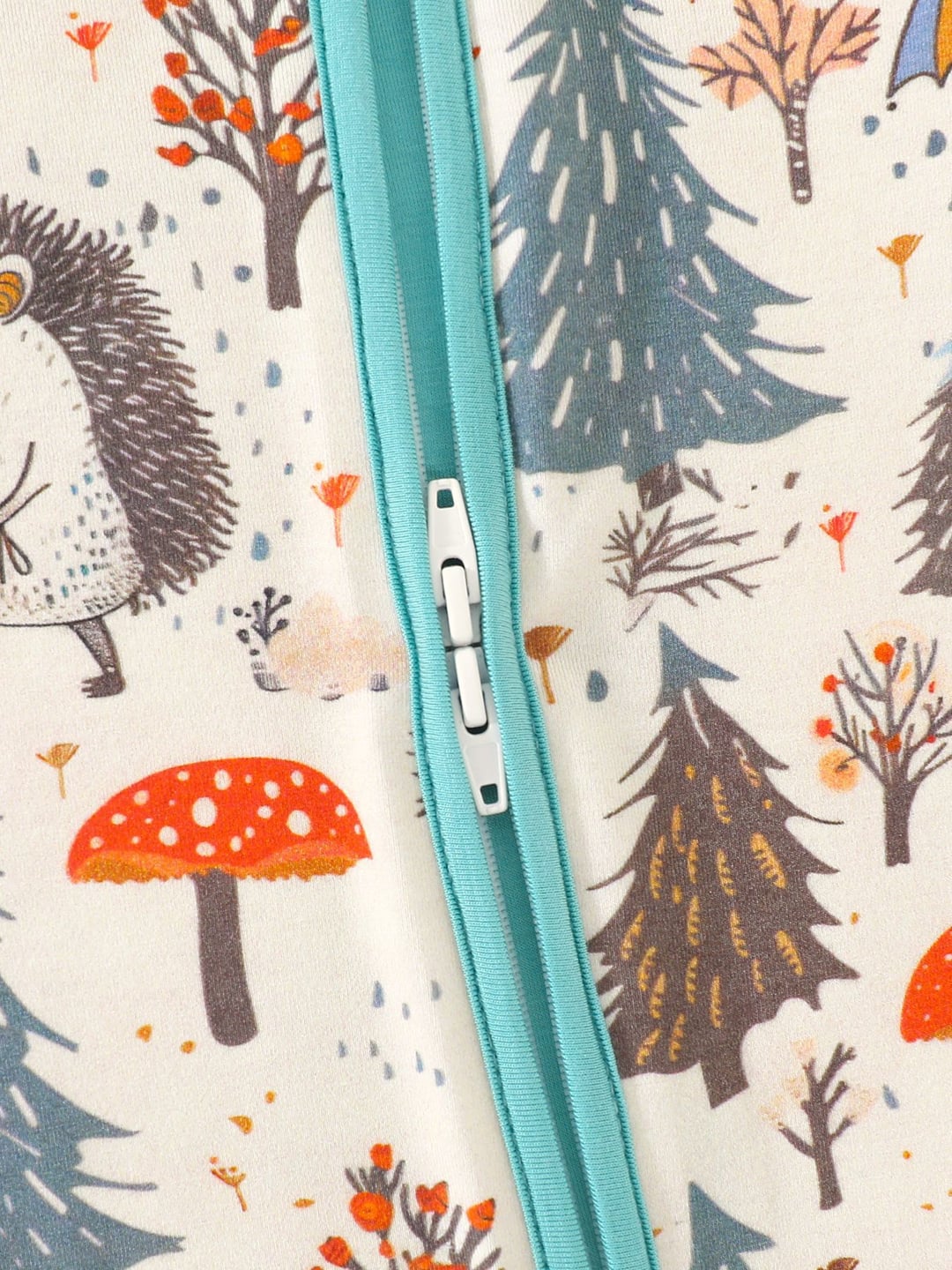 Bamboo Fiber Hedgehog Mushroom Print Double Zipper Romper