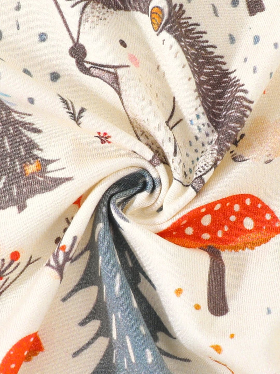 Bamboo Fiber Hedgehog Mushroom Print Double Zipper Romper