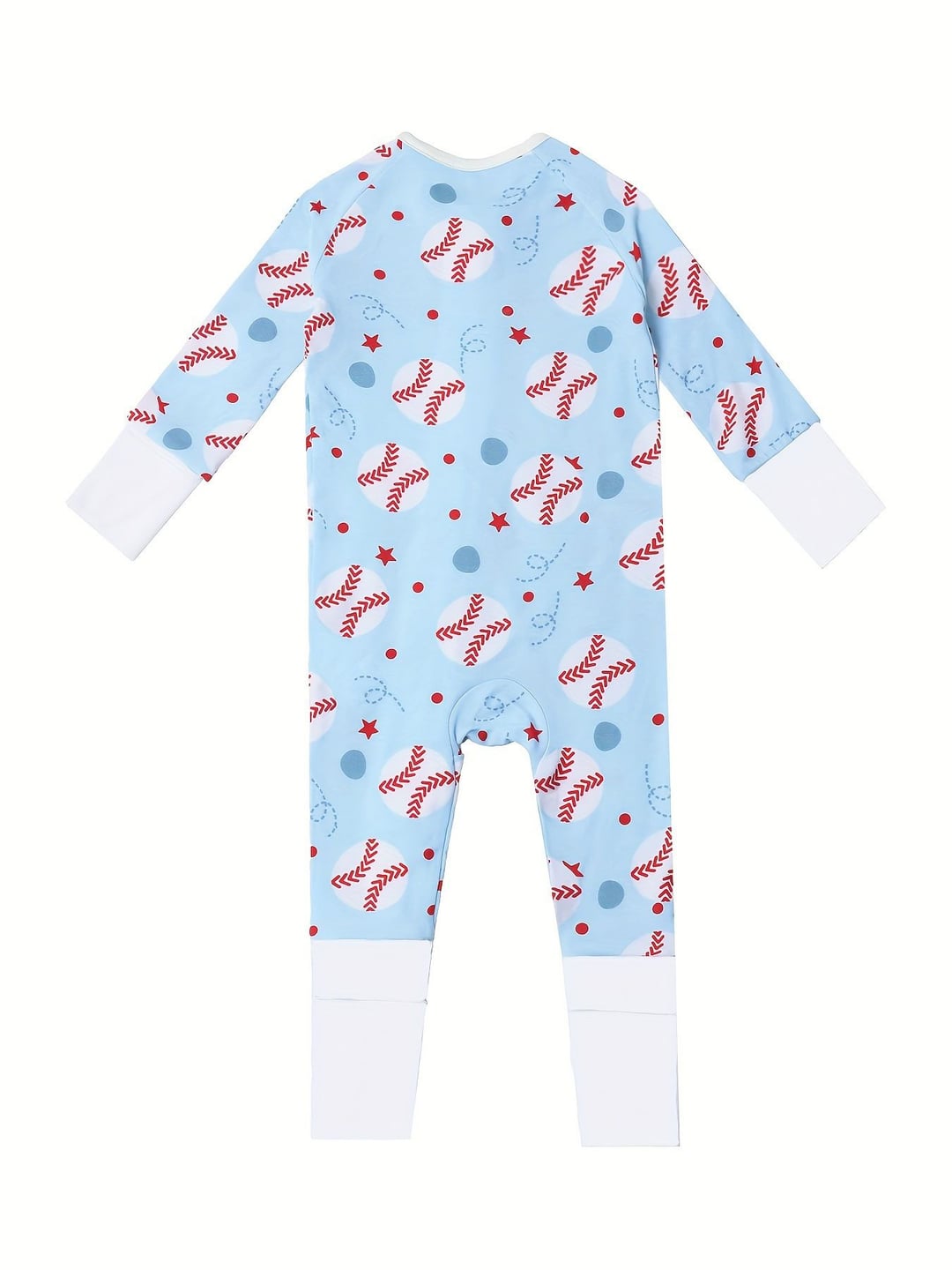 Bamboo Fiber Light Blue Baseball Printed Zipper Baby Romper