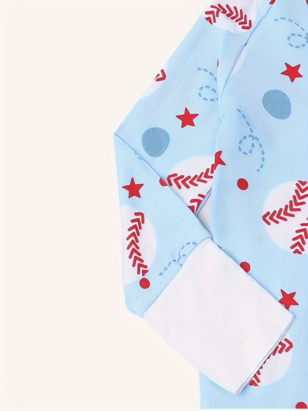 Bamboo Fiber Light Blue Baseball Printed Zipper Baby Romper