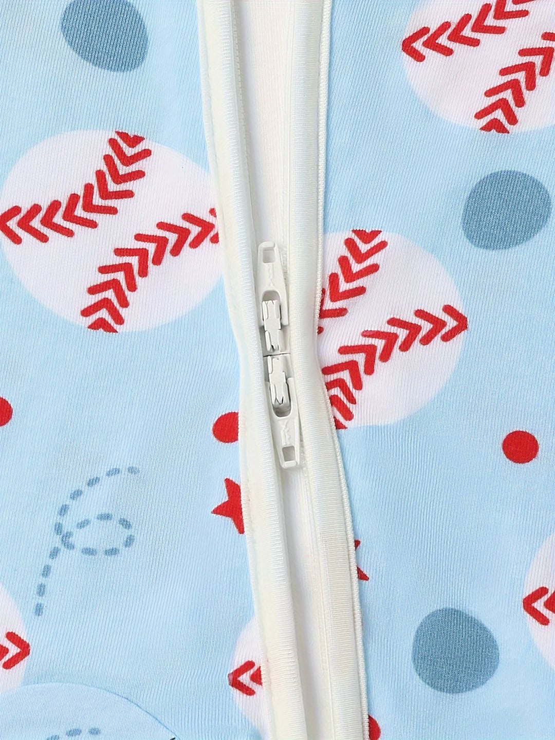 Bamboo Fiber Light Blue Baseball Printed Zipper Baby Romper