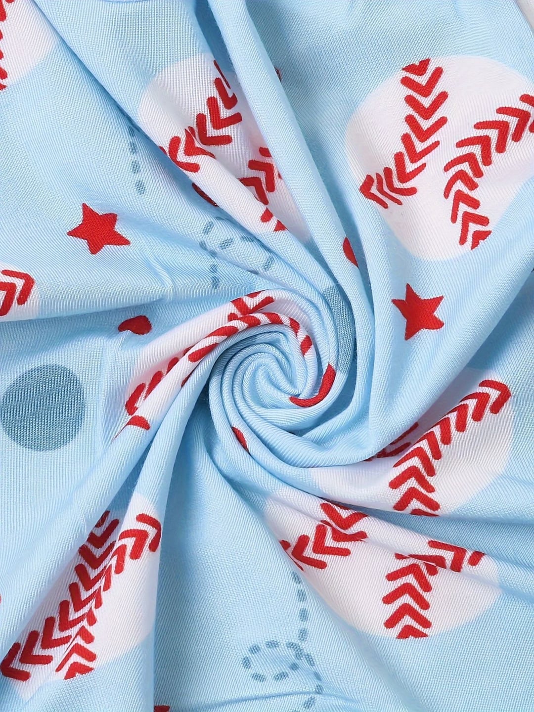 Bamboo Fiber Light Blue Baseball Printed Zipper Baby Romper
