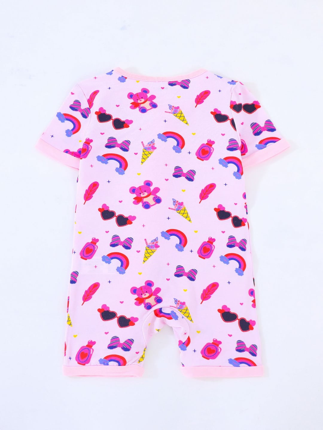Bamboo Fiber Pink Ice Cream Rainbow Print Double Zipper Romper