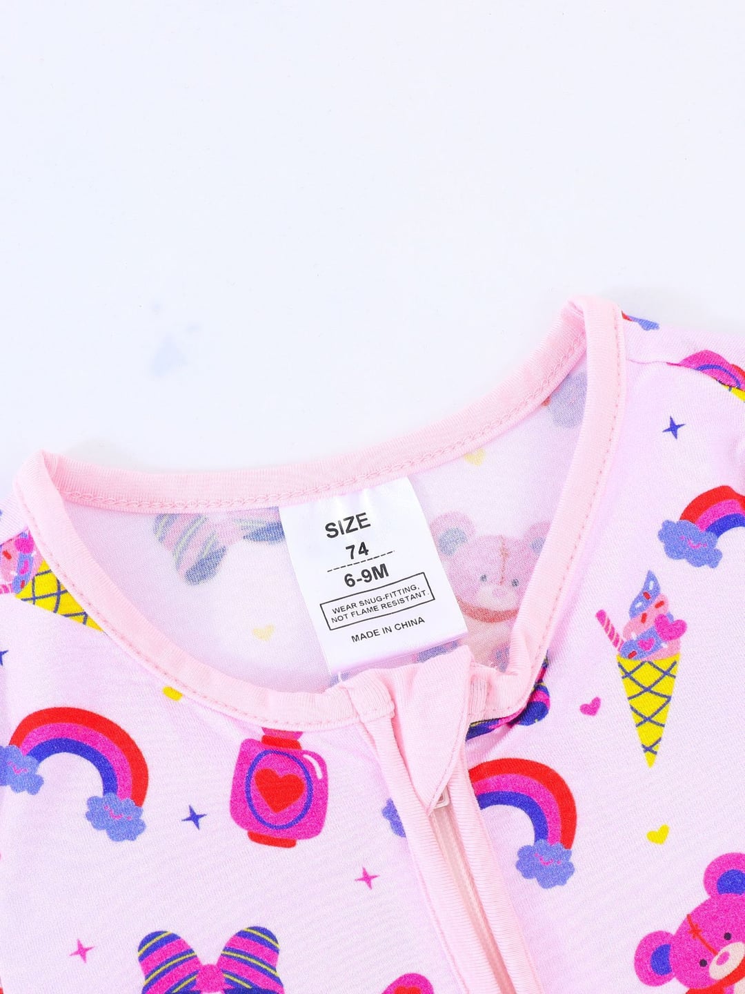 Bamboo Fiber Pink Ice Cream Rainbow Print Double Zipper Romper