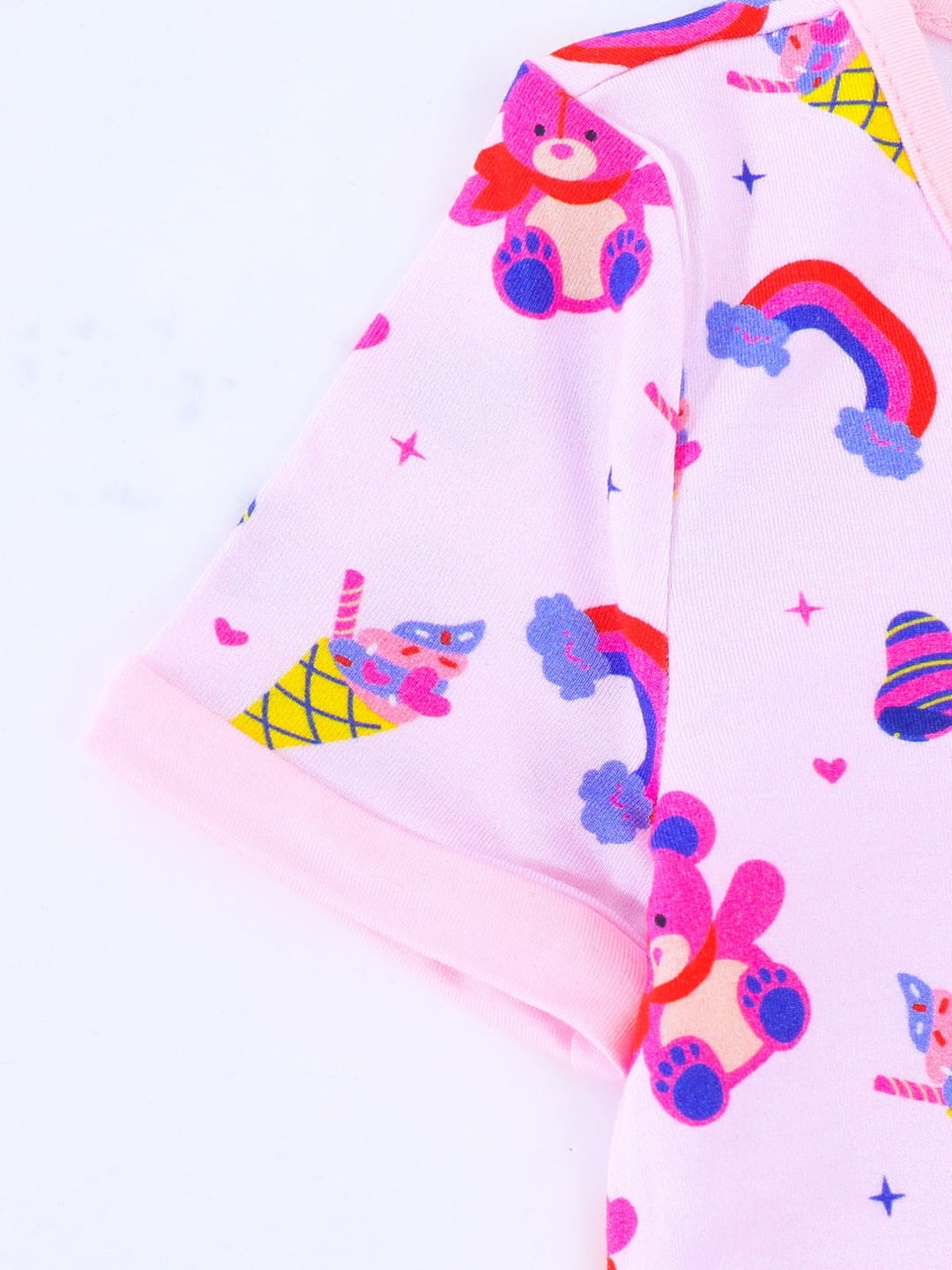 Bamboo Fiber Pink Ice Cream Rainbow Print Double Zipper Romper